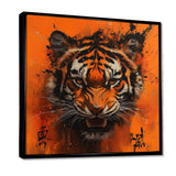 Orange And Black Tiger With Chinese Sign - Tiger Wall Art Prints