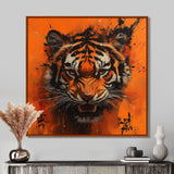 Orange And Black Tiger With Chinese Sign - Tiger Wall Art Prints