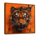 Orange And Black Tiger With Chinese Sign - Tiger Wall Art Prints