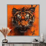Orange And Black Tiger With Chinese Sign - Tiger Wall Art Prints