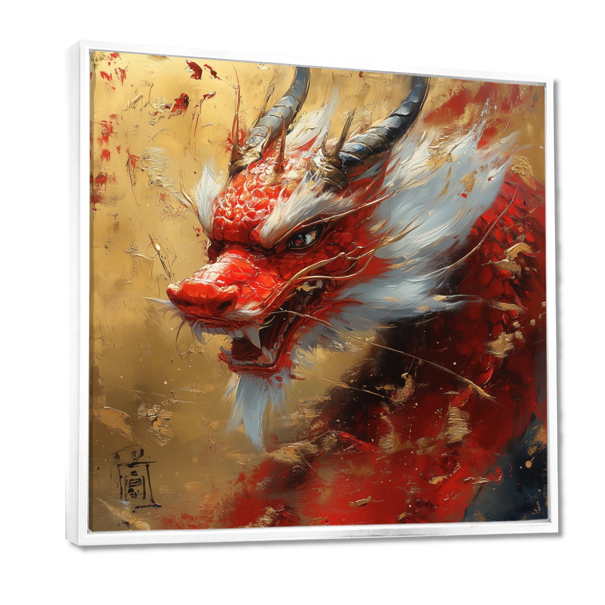 China Red And Gold Dragons Power - Dragons Framed Canvas Art