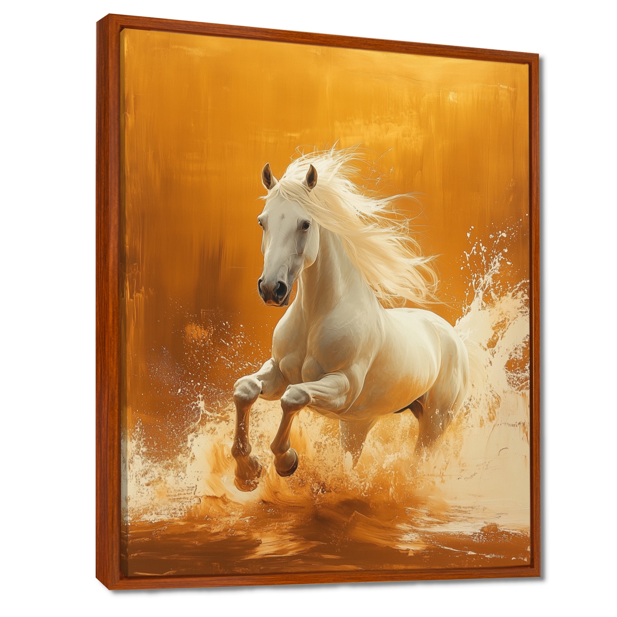 Gold And White Horse Windy Plains - Horse Large Canvas Wall Art