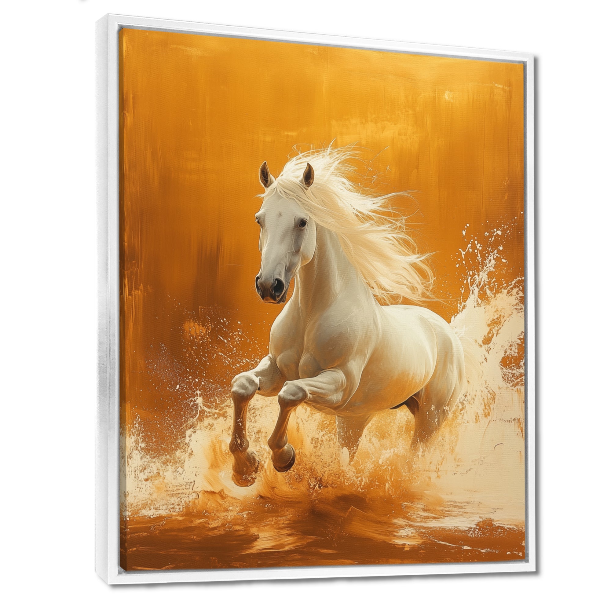 Gold And White Horse Windy Plains - Horse Large Canvas Wall Art