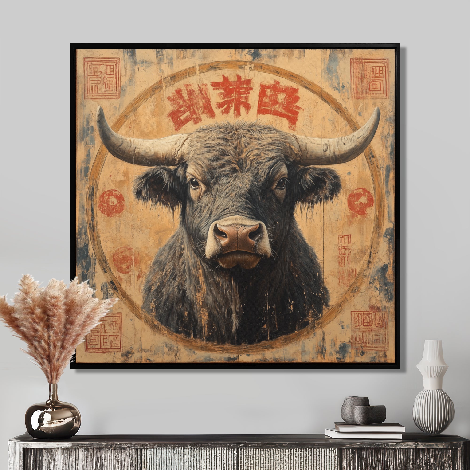 Brown And Red Bull Ox Earthy Strength - Bull Bedroom Wall Art