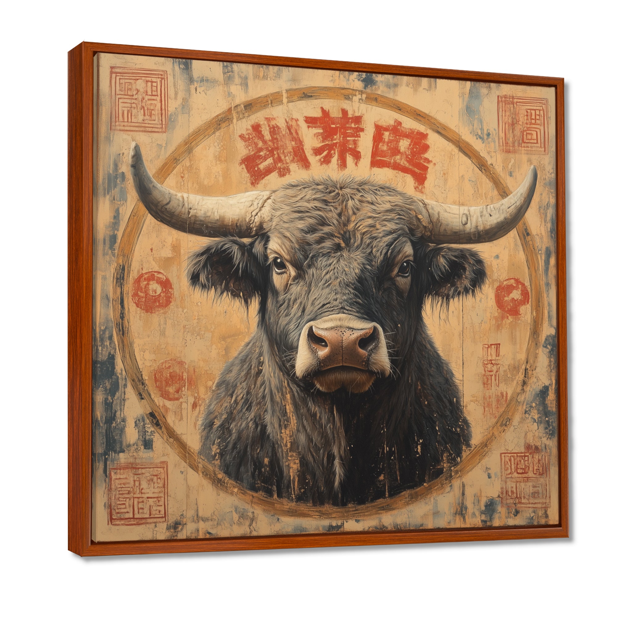 Brown And Red Bull Ox Earthy Strength - Bull Bedroom Wall Art