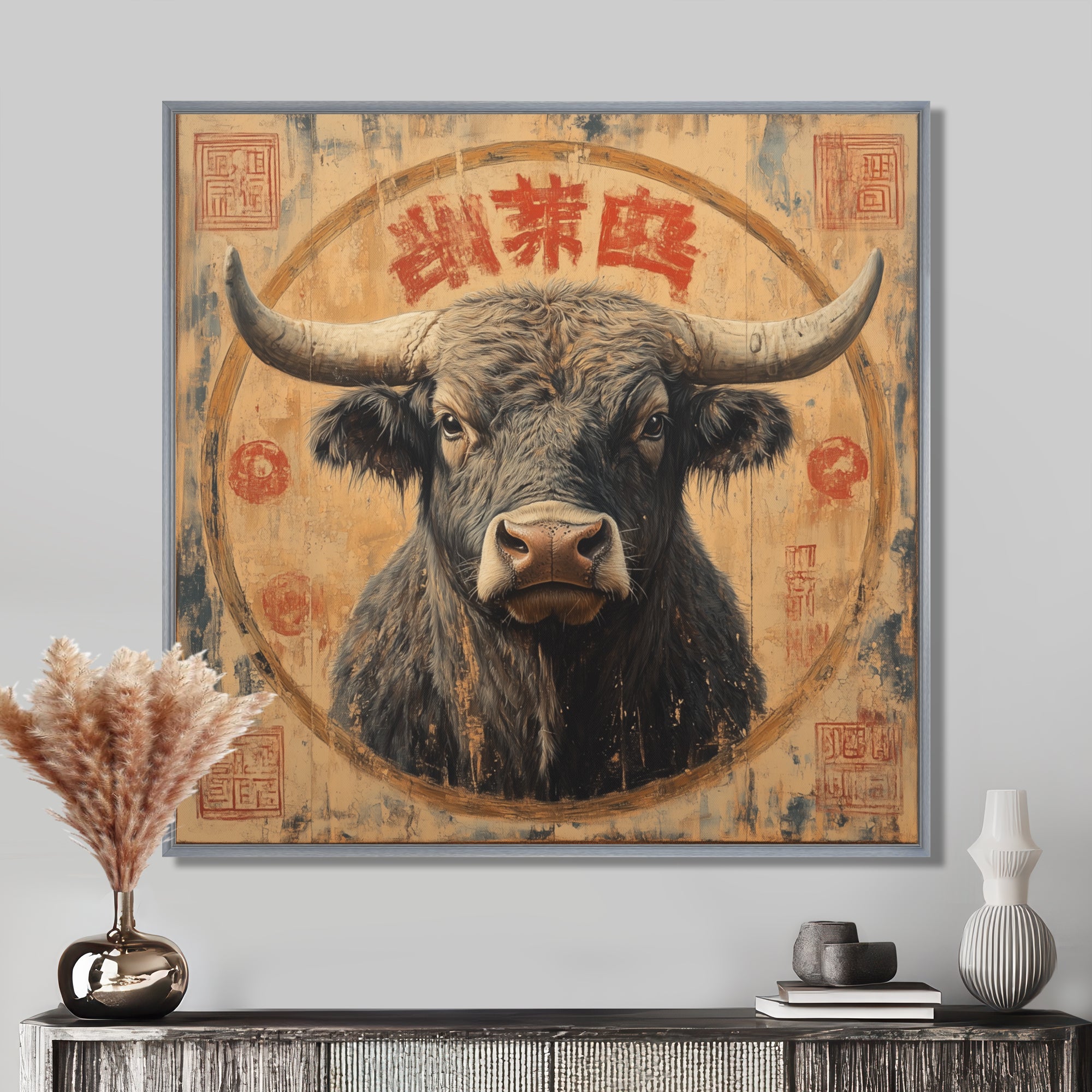 Brown And Red Bull Ox Earthy Strength - Bull Bedroom Wall Art