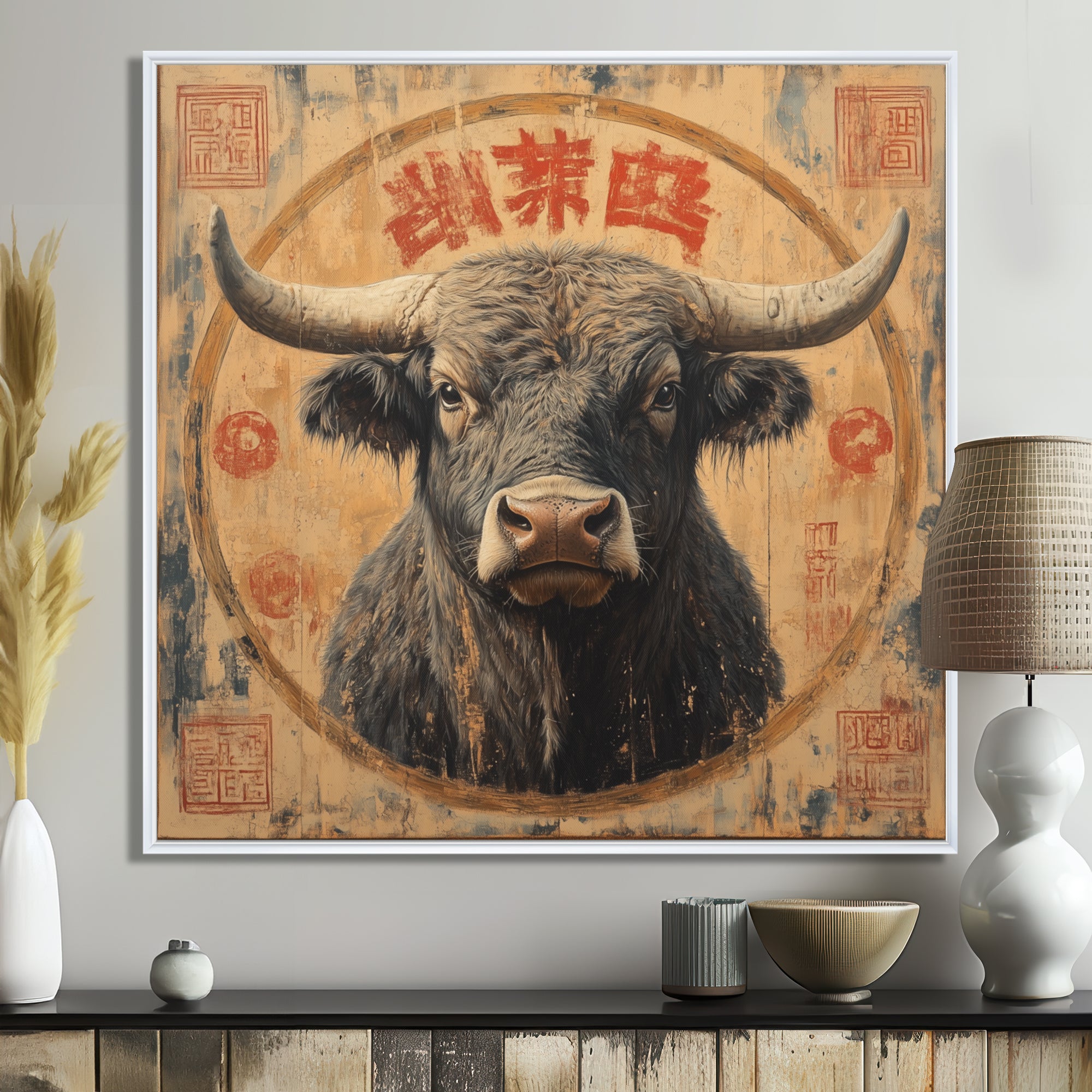 Brown And Red Bull Ox Earthy Strength - Bull Bedroom Wall Art