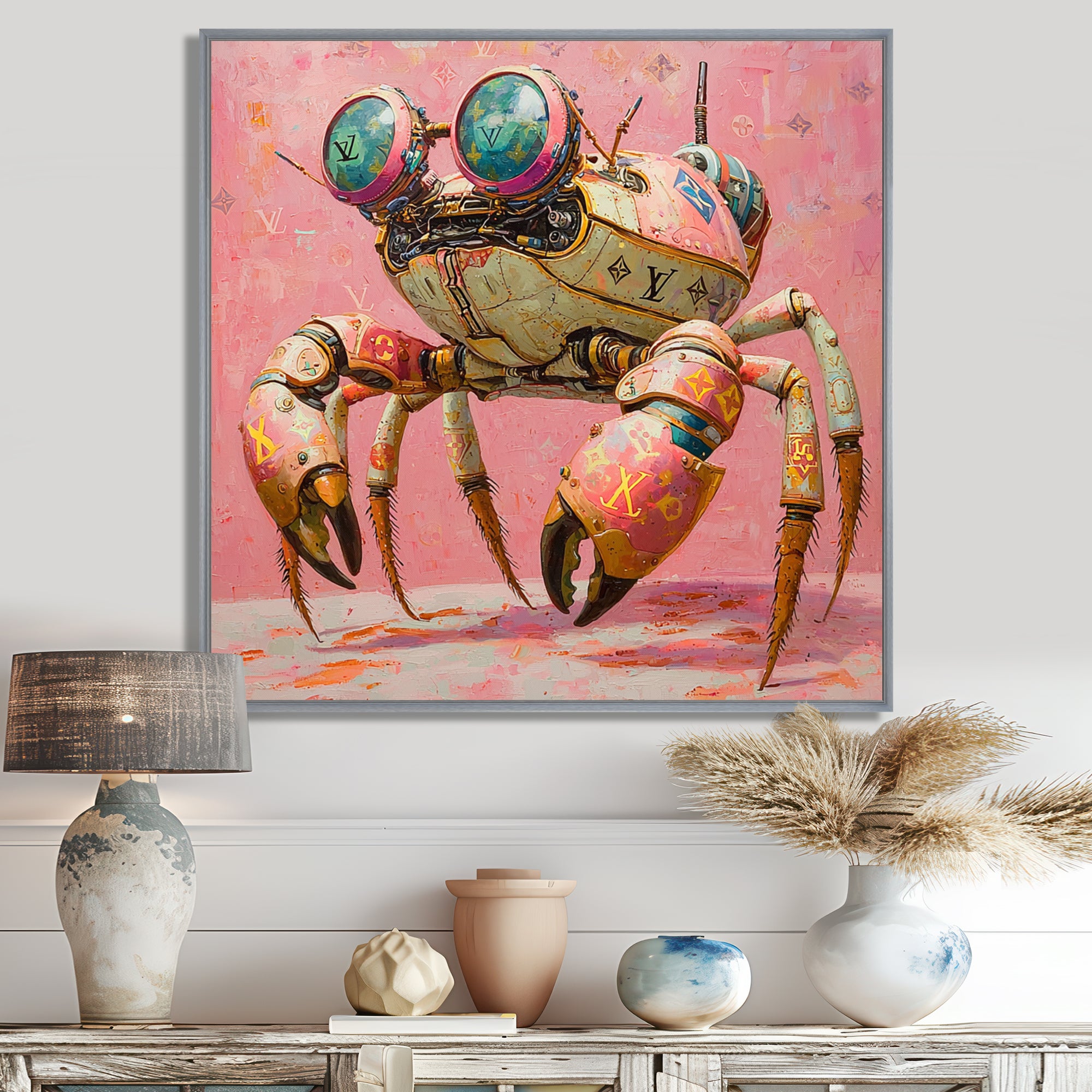 Pink And Green Crab A Walking Robot - Pink Crab Wall Art