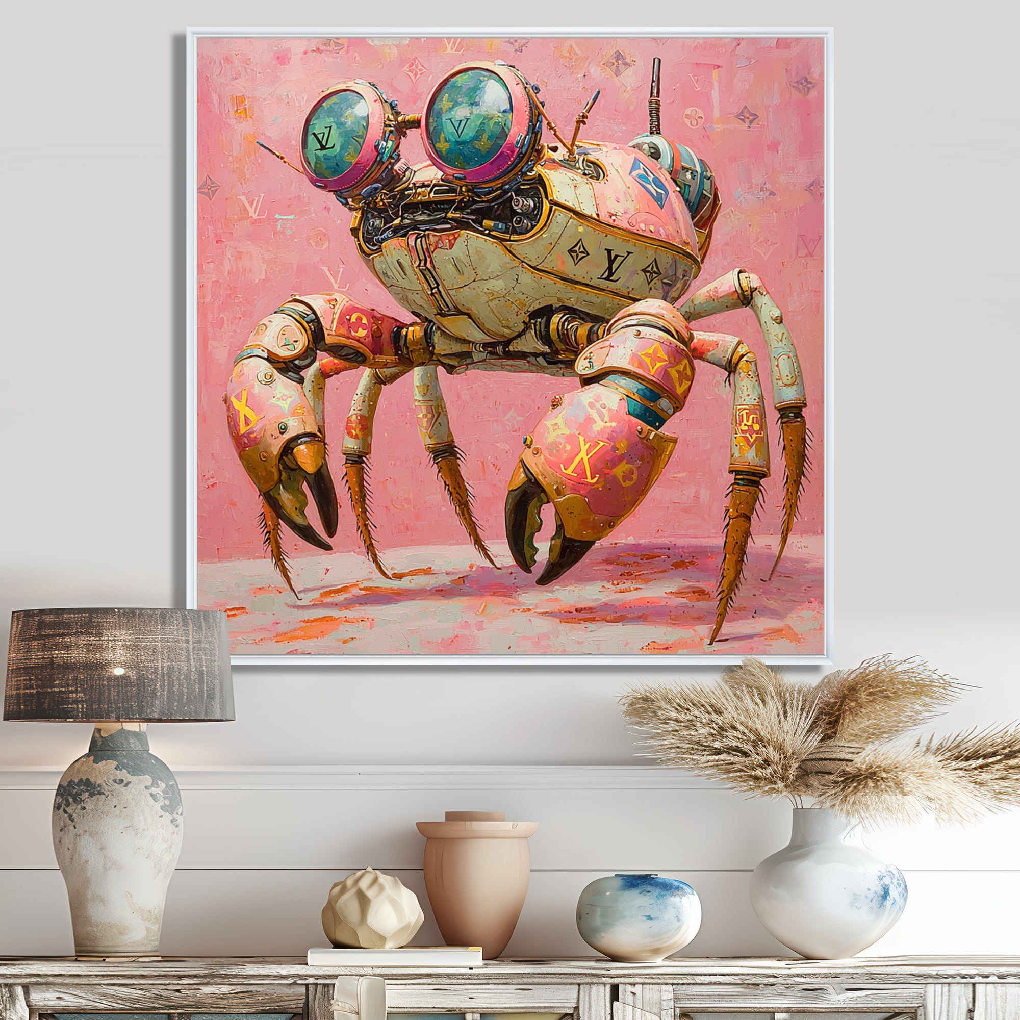 Pink And Green Crab A Walking Robot - Pink Crab Wall Art