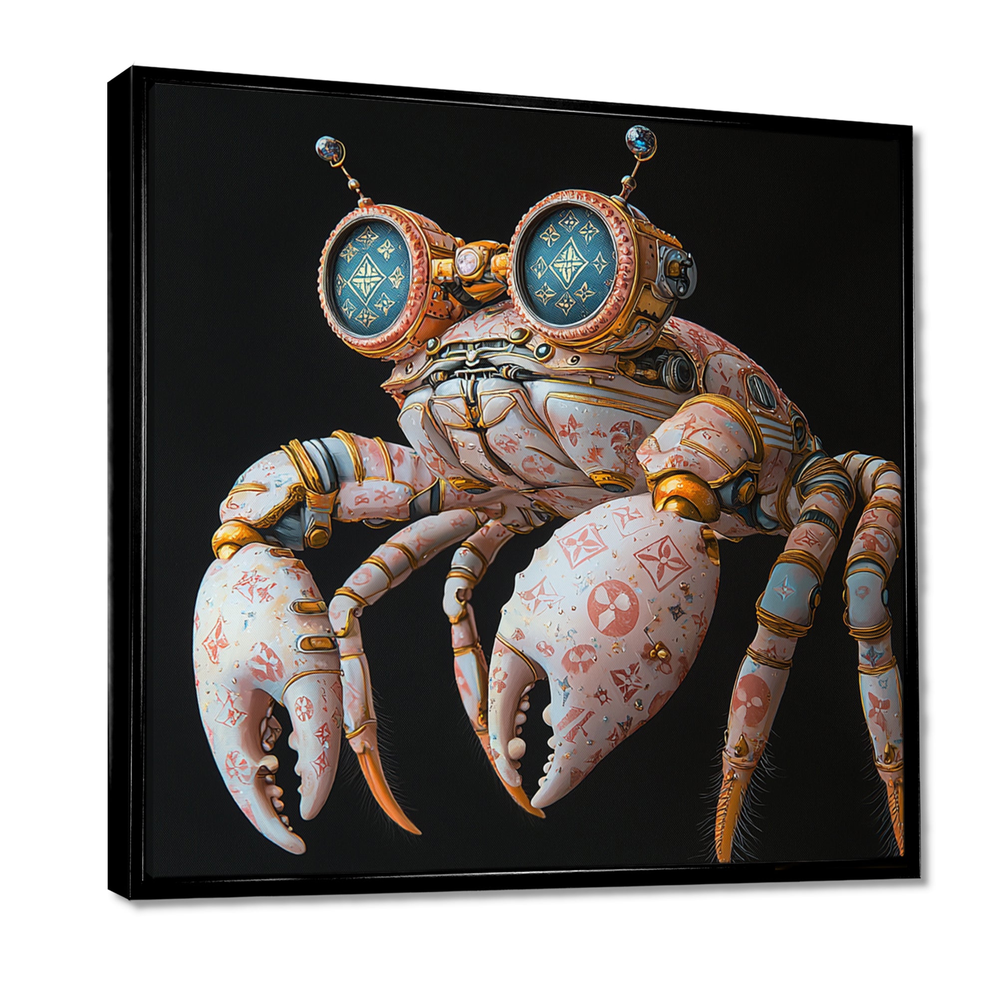 Pink And Blue Crab A Walking Robot - Crab Framed Canvas Art