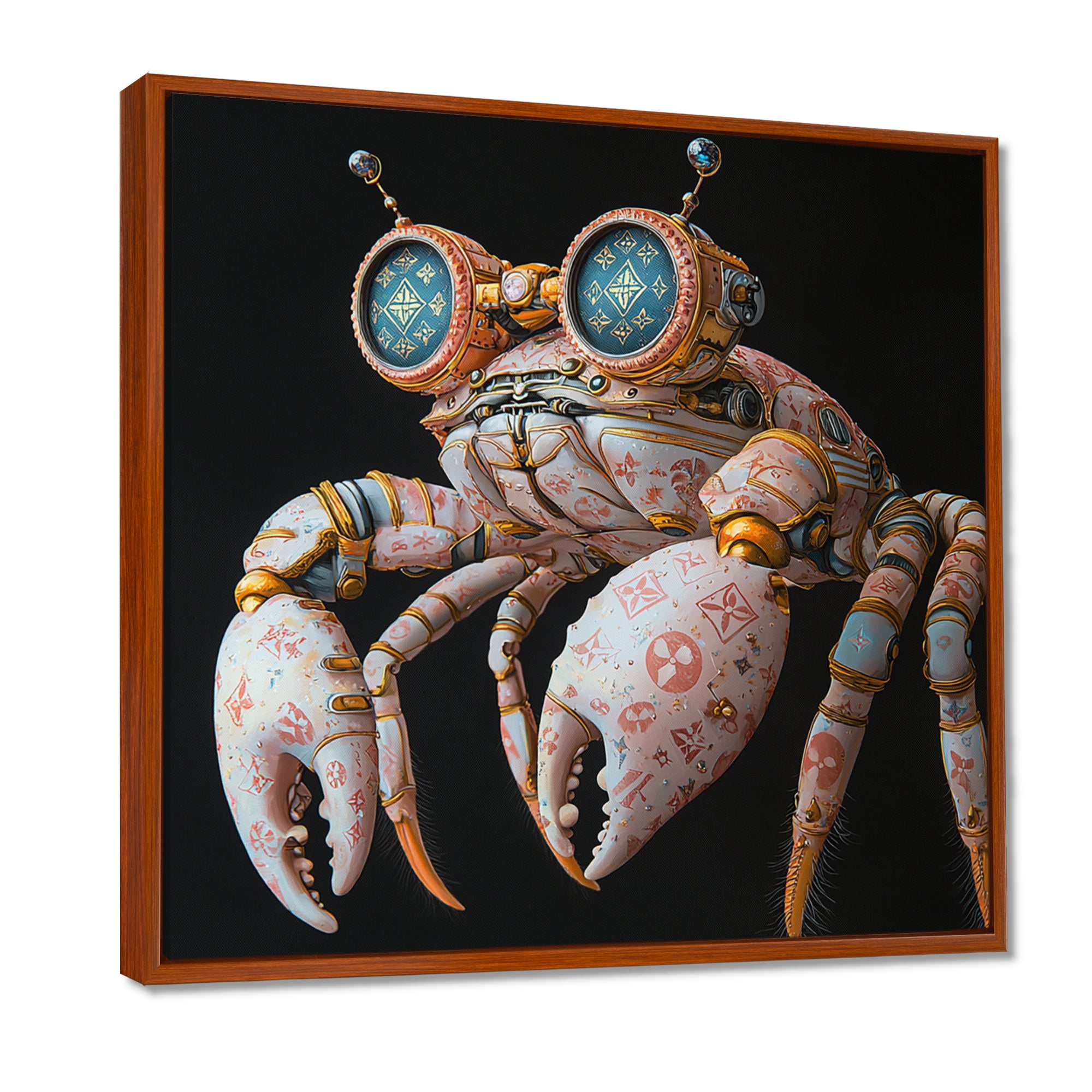 Pink And Blue Crab A Walking Robot - Crab Framed Canvas Art