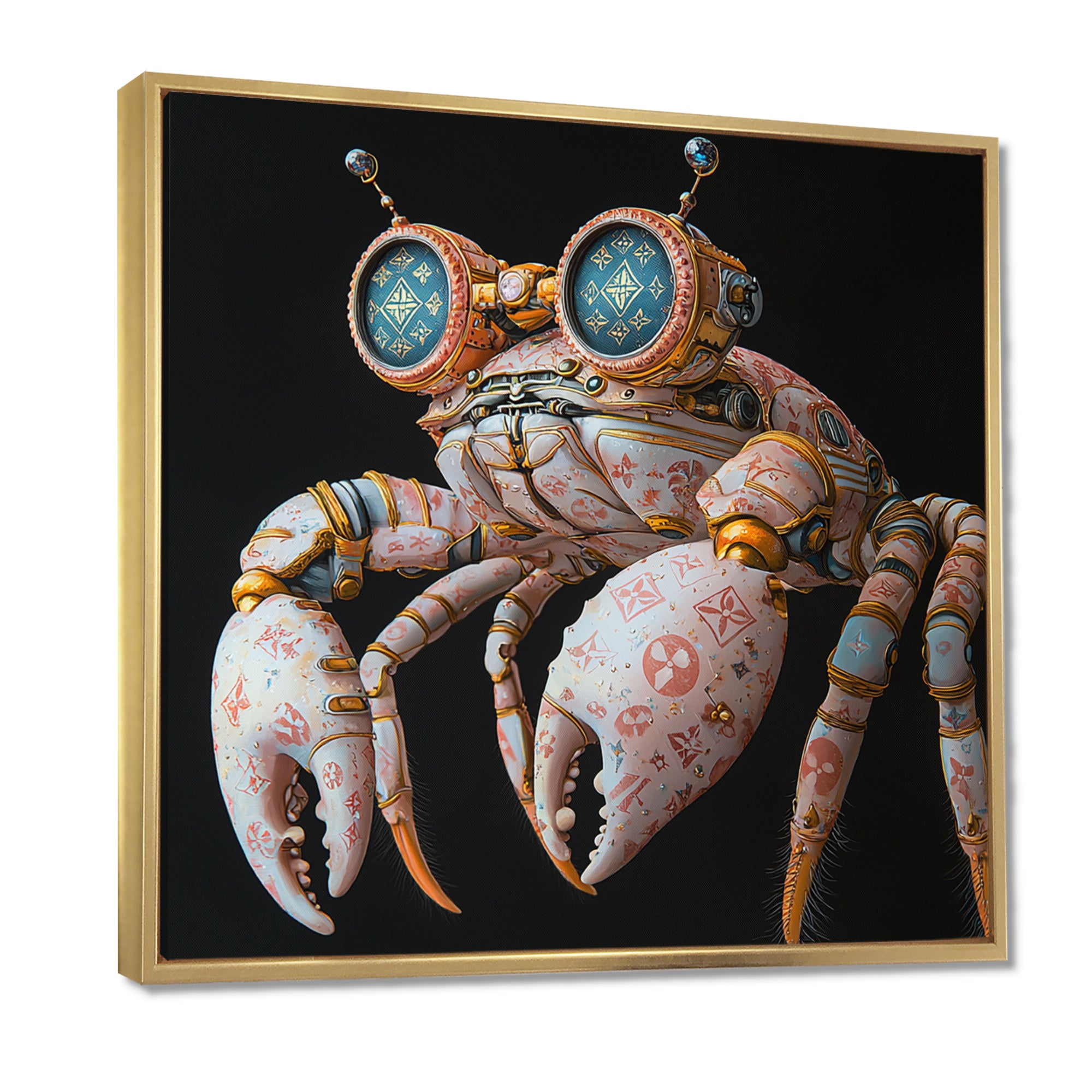 Pink And Blue Crab A Walking Robot - Crab Framed Canvas Art