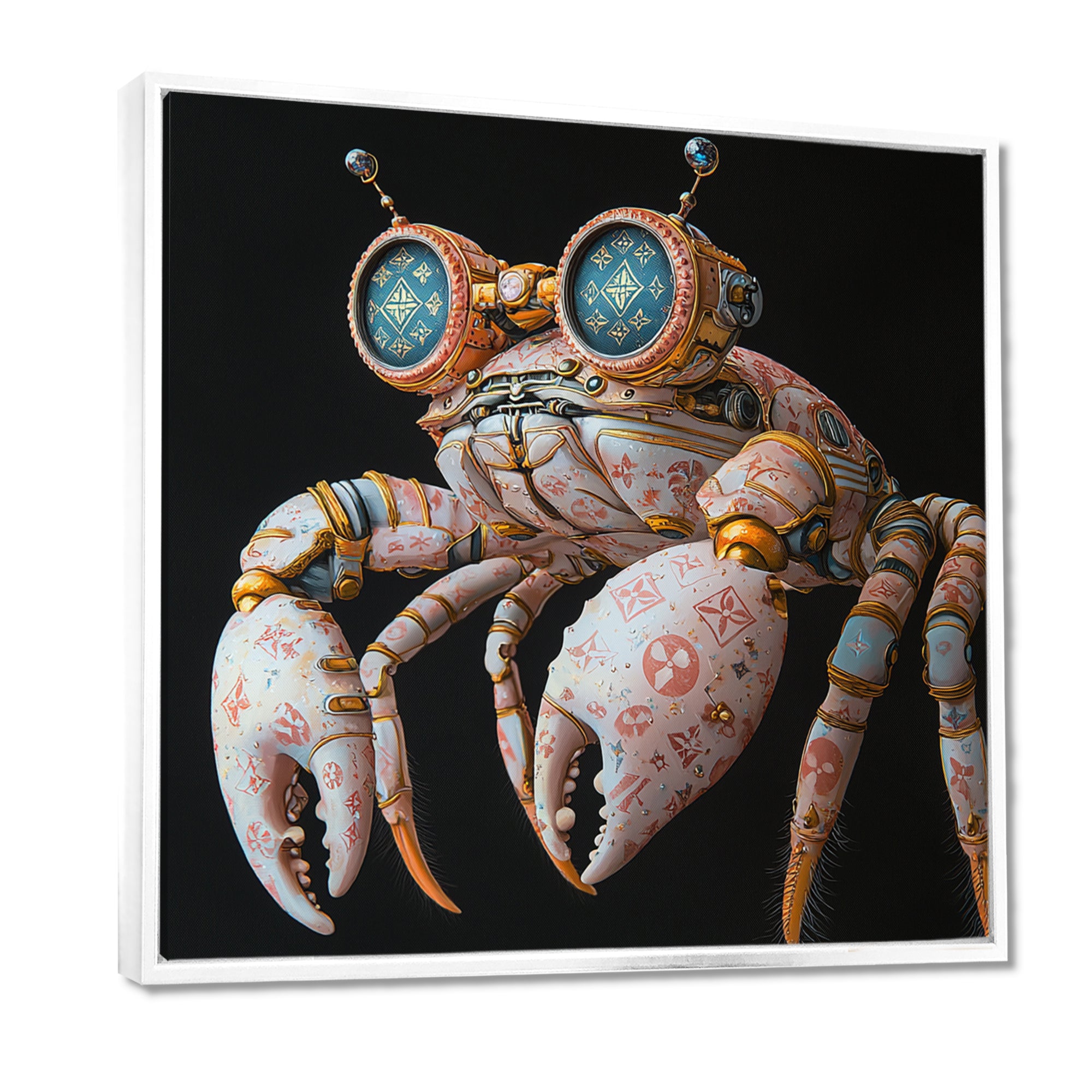 Pink And Blue Crab A Walking Robot - Crab Framed Canvas Art