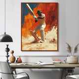 White And Orange Sport Cricket Batsmans Stance - Cricket Sport Canvas Wall Art