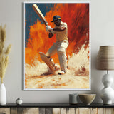 White And Orange Sport Cricket Batsmans Stance - Cricket Sport Canvas Wall Art
