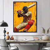 Red And Yellow Sport Cricket Batsmans Stance - Cricket Sport Canvas Wall Art