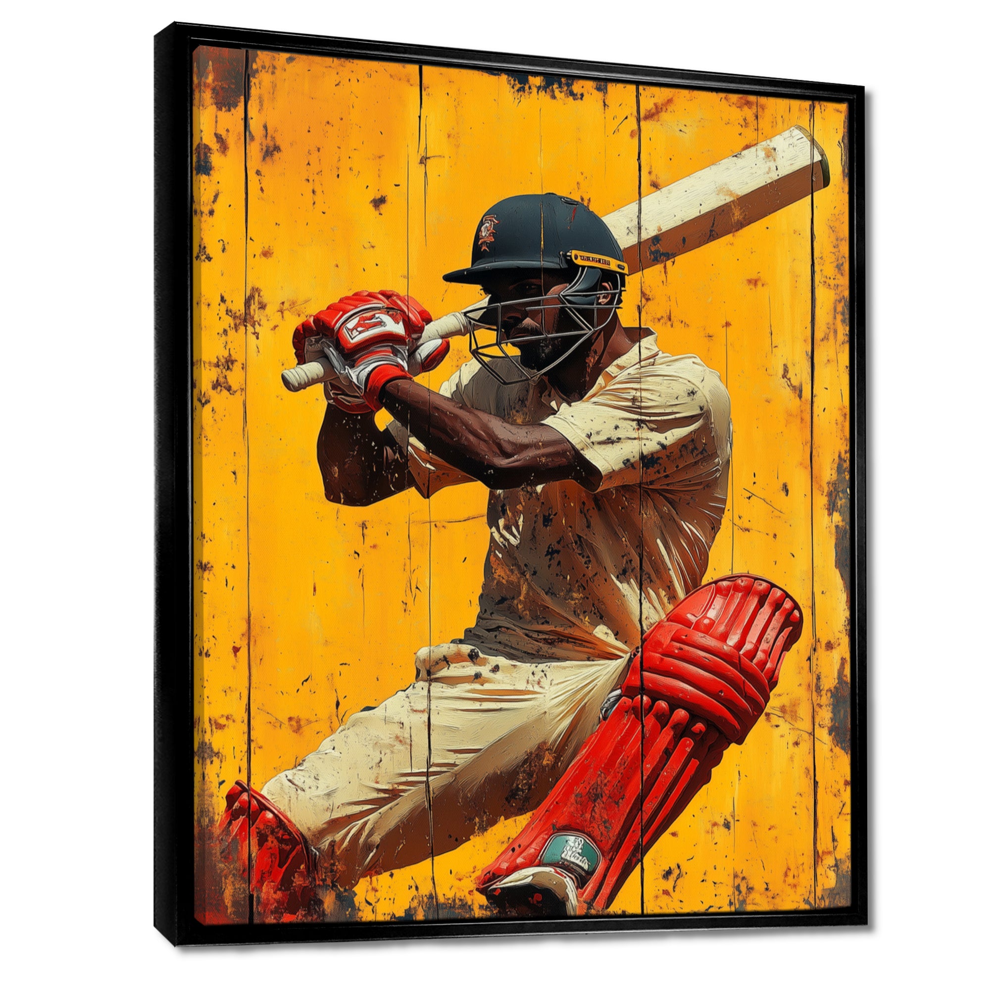 Red And Yellow Sport Cricket Batsmans Stance - Cricket Sport Canvas Wall Art