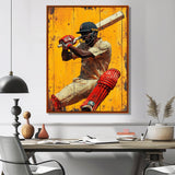 Red And Yellow Sport Cricket Batsmans Stance - Cricket Sport Canvas Wall Art