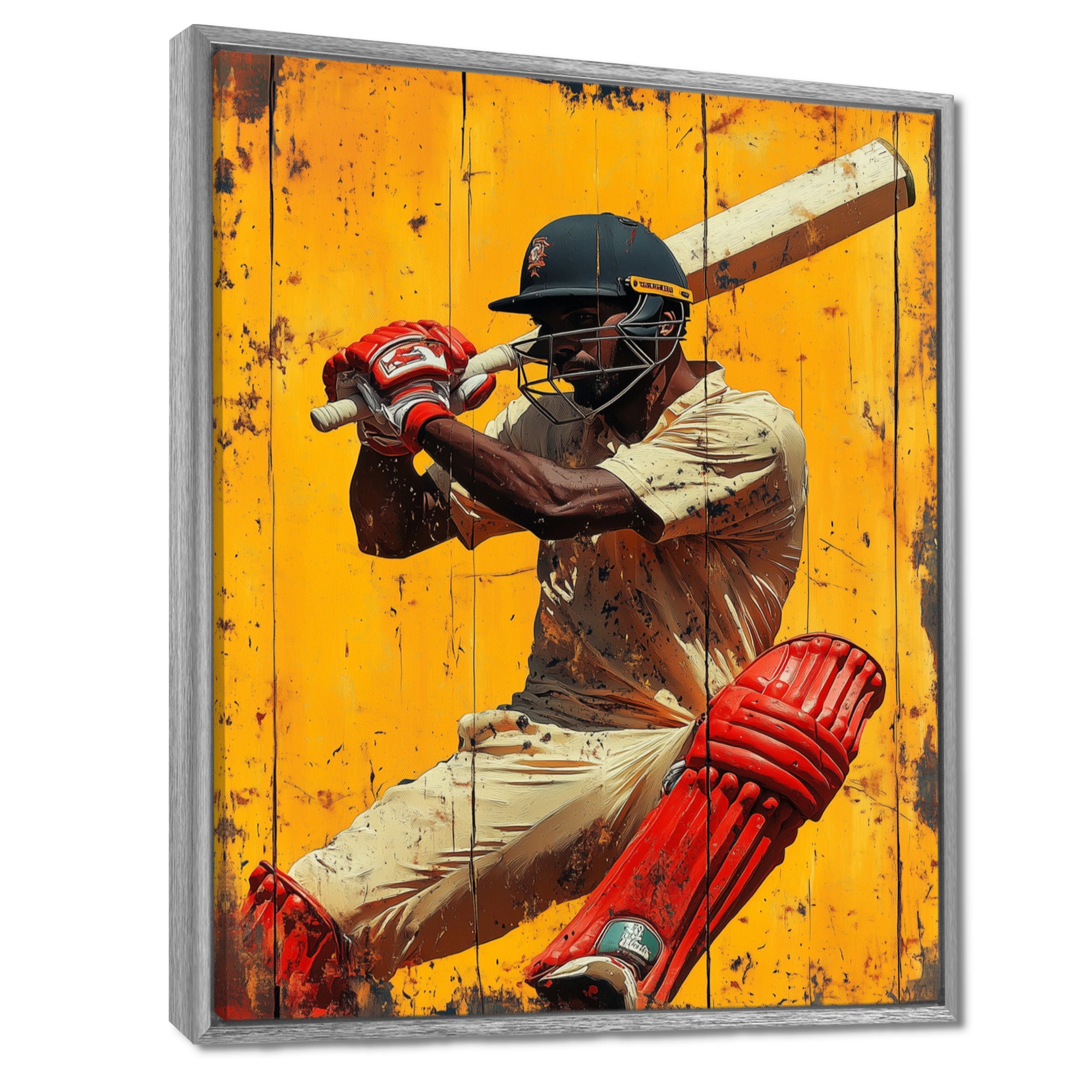 Red And Yellow Sport Cricket Batsmans Stance - Cricket Sport Canvas Wall Art