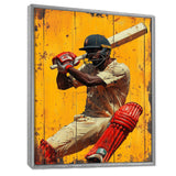 Red And Yellow Sport Cricket Batsmans Stance - Cricket Sport Canvas Wall Art