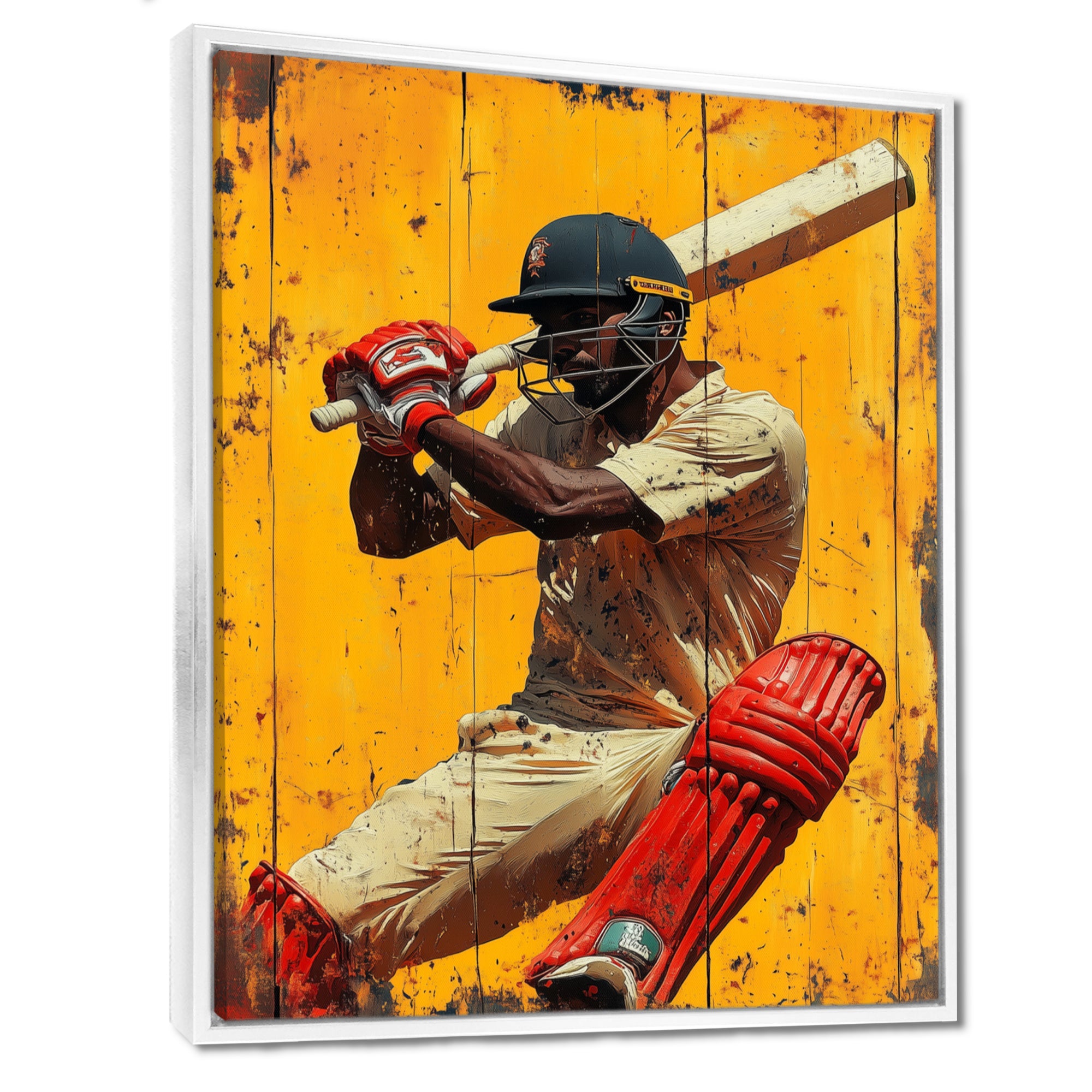 Red And Yellow Sport Cricket Batsmans Stance - Cricket Sport Canvas Wall Art