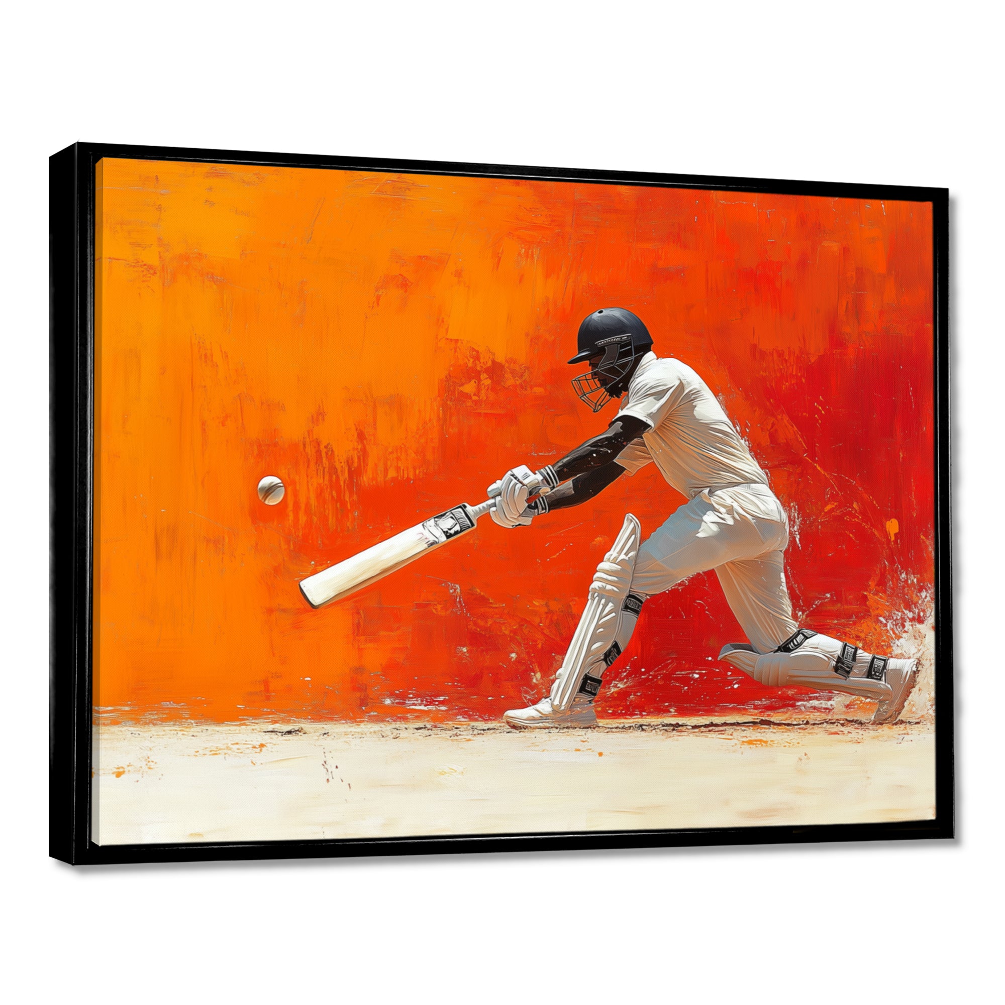 Orange And White Sport Cricket Cover Drive - Cricket Sport Canvas Wall Art