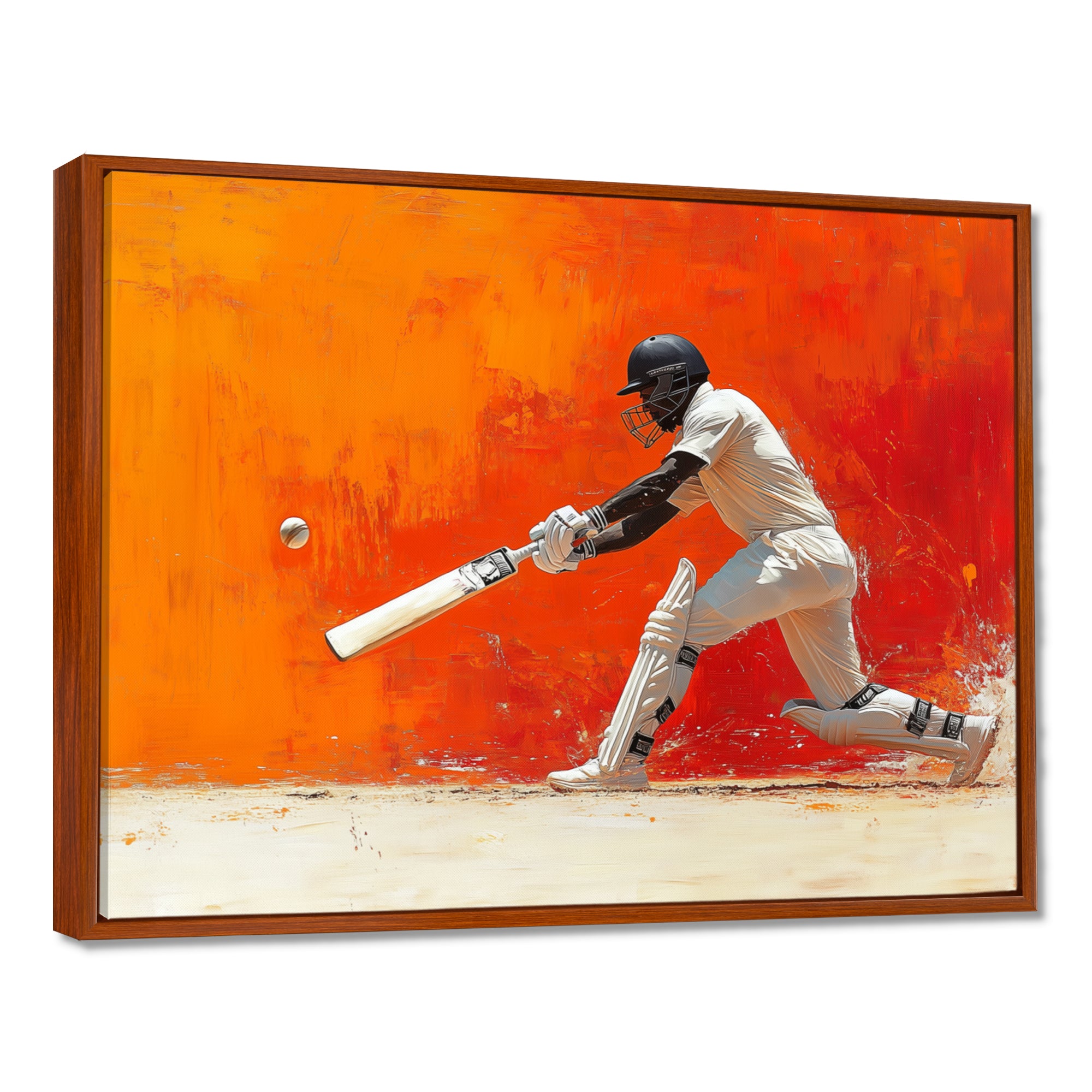 Orange And White Sport Cricket Cover Drive - Cricket Sport Canvas Wall Art