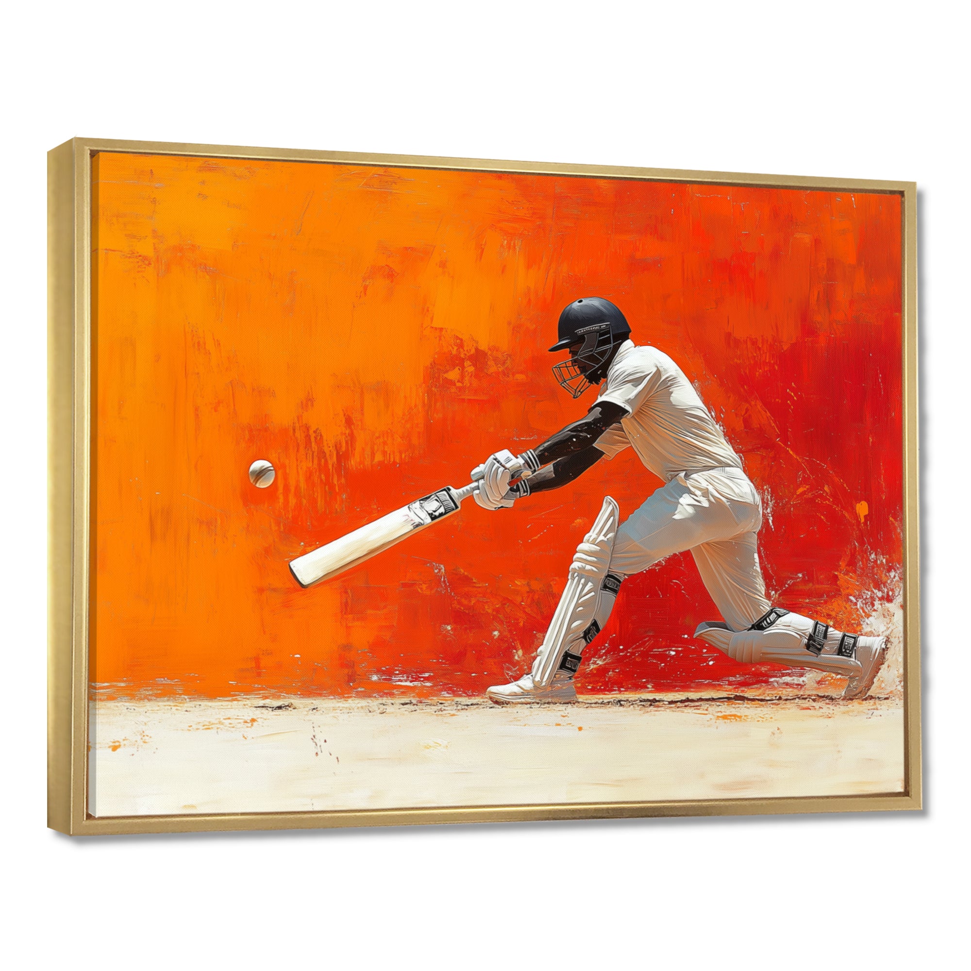 Orange And White Sport Cricket Cover Drive - Cricket Sport Canvas Wall Art