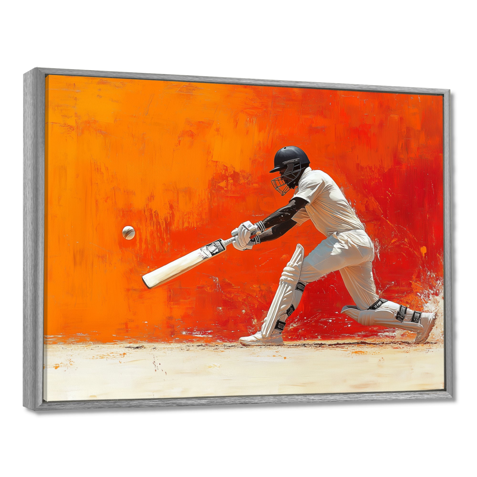 Orange And White Sport Cricket Cover Drive - Cricket Sport Canvas Wall Art