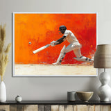 Orange And White Sport Cricket Cover Drive - Cricket Sport Canvas Wall Art