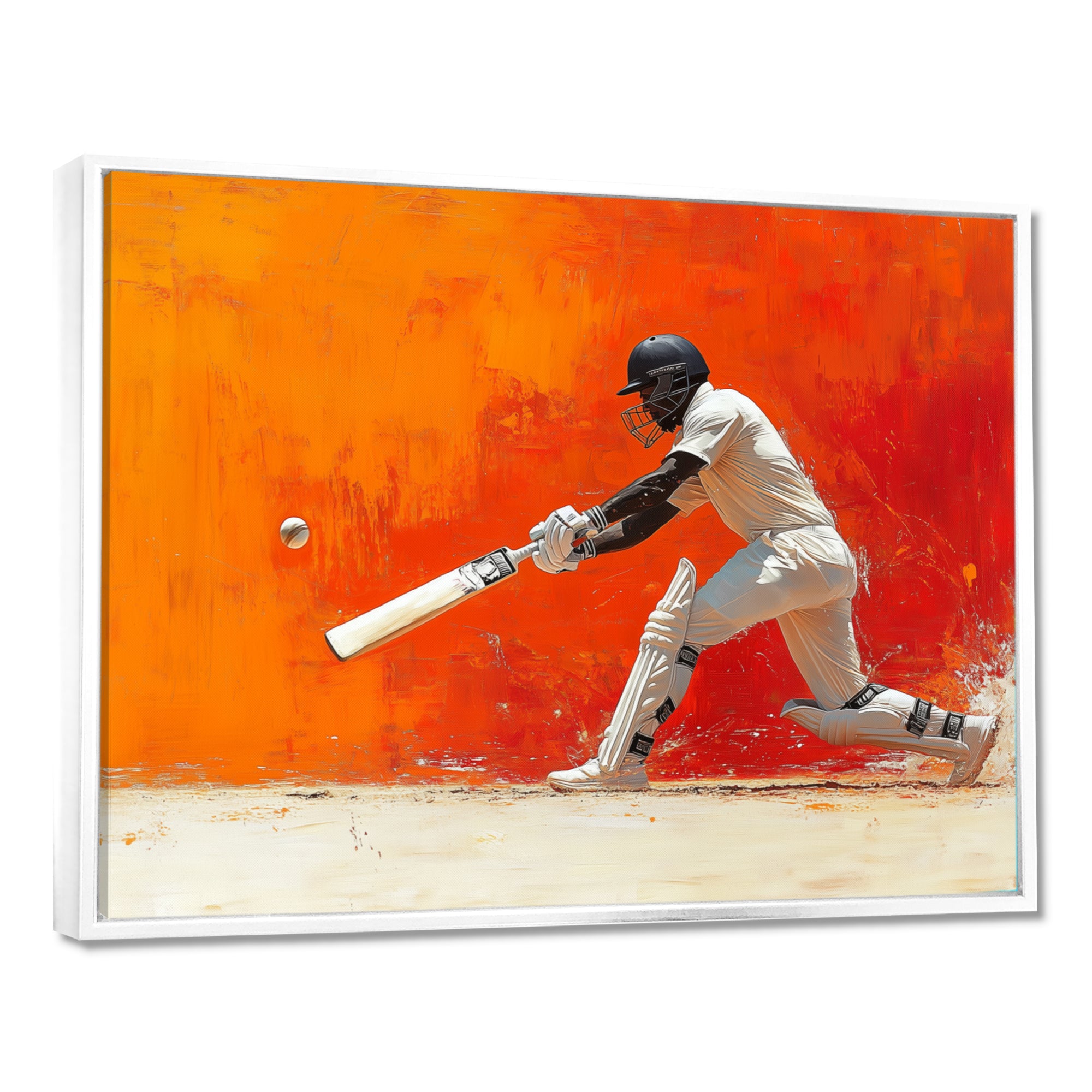 Orange And White Sport Cricket Cover Drive - Cricket Sport Canvas Wall Art