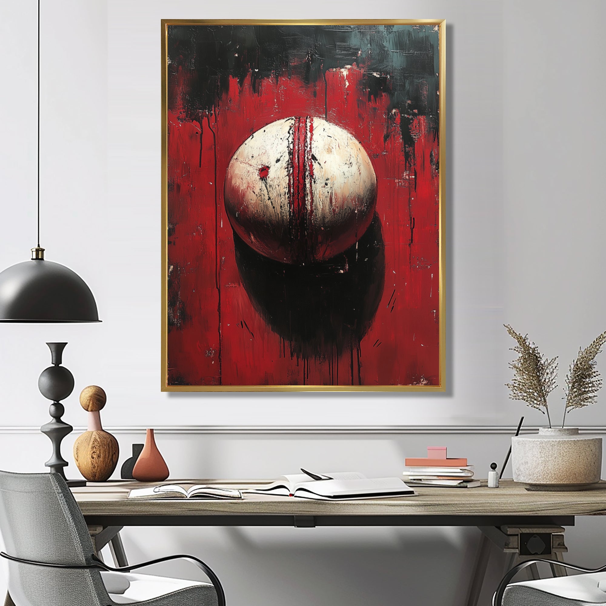 Red And White Sport Cricket Ball - Cricket Sport Canvas Wall Art