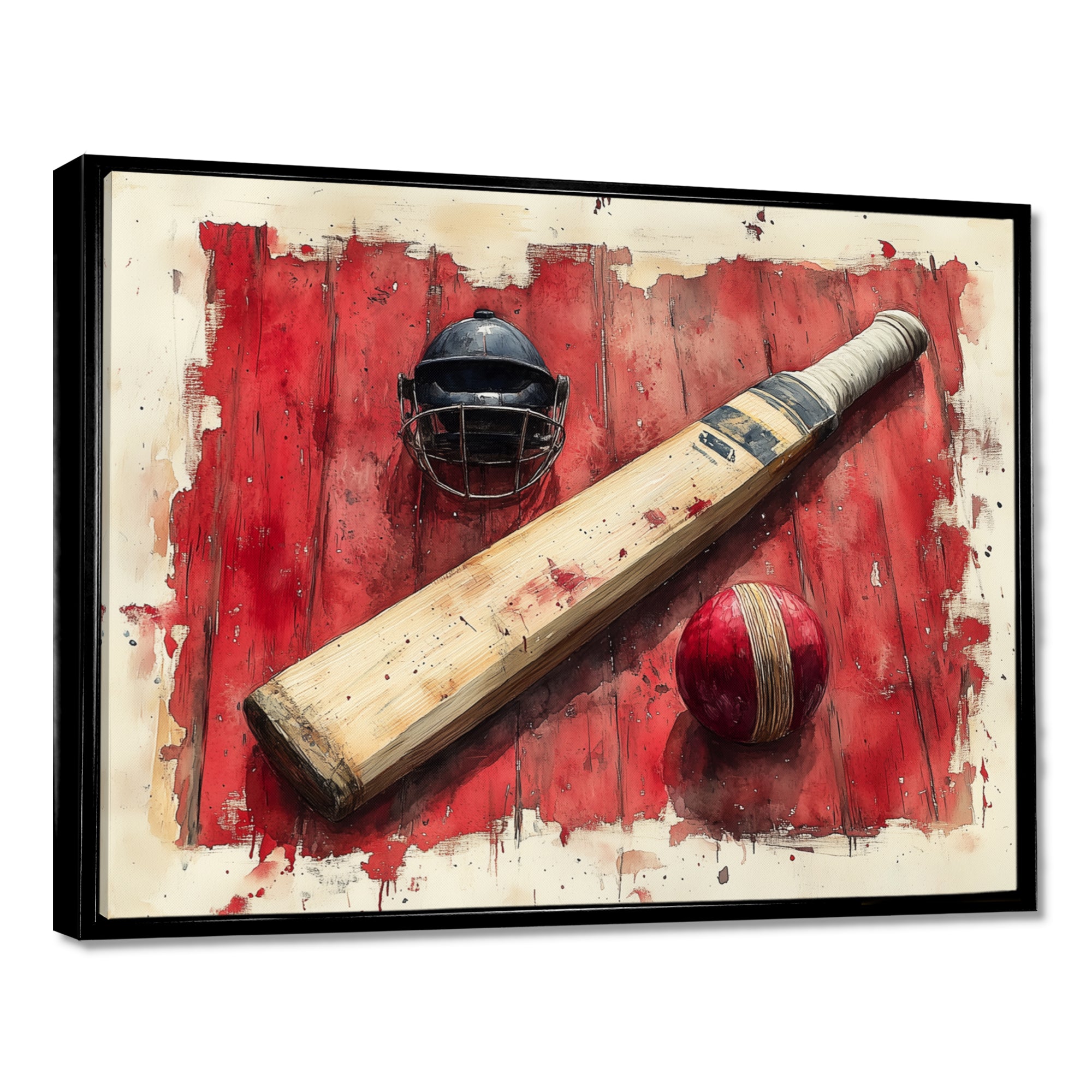 Red And Black Sport Cricket Equipment - Cricket Sport Canvas Wall Art