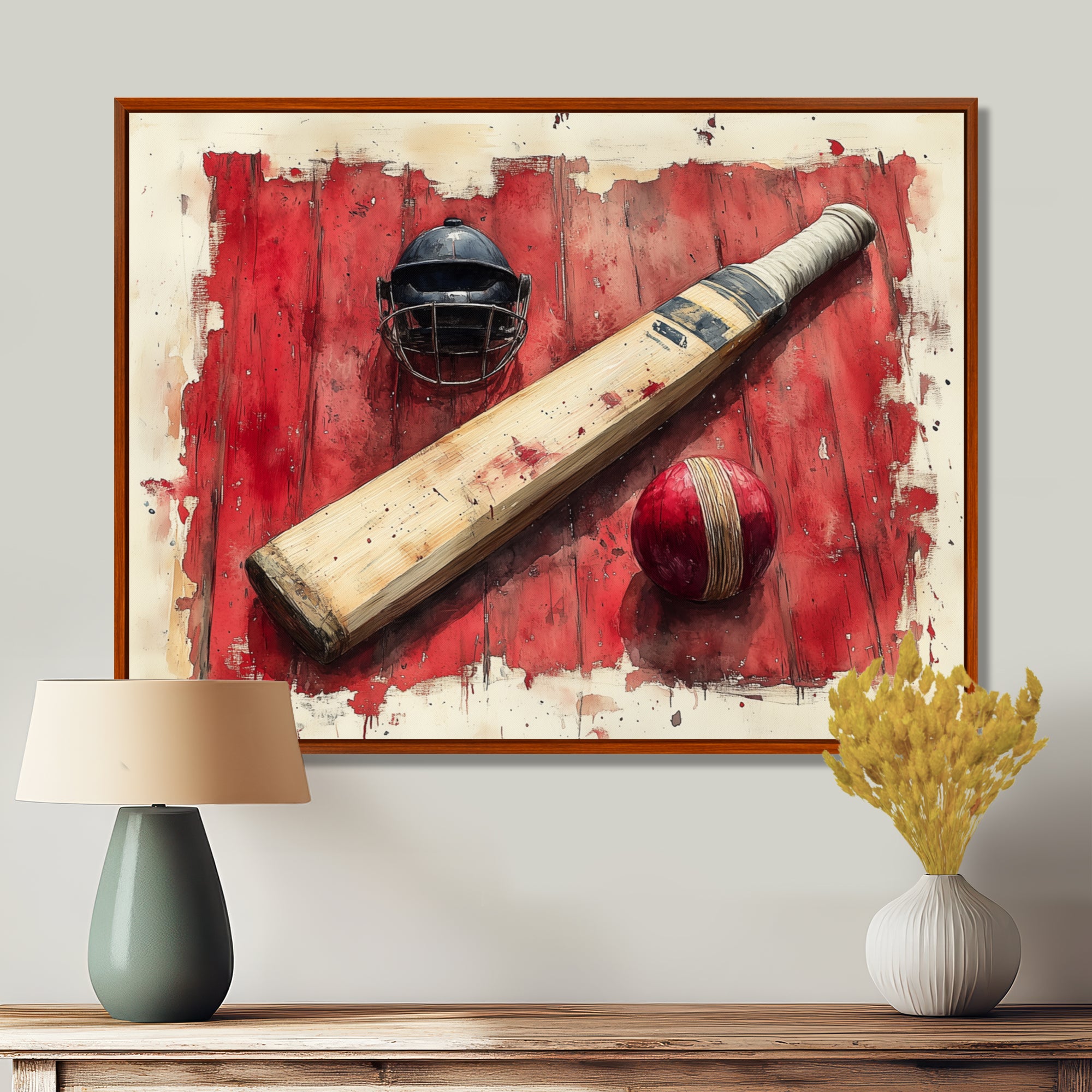 Red And Black Sport Cricket Equipment - Cricket Sport Canvas Wall Art