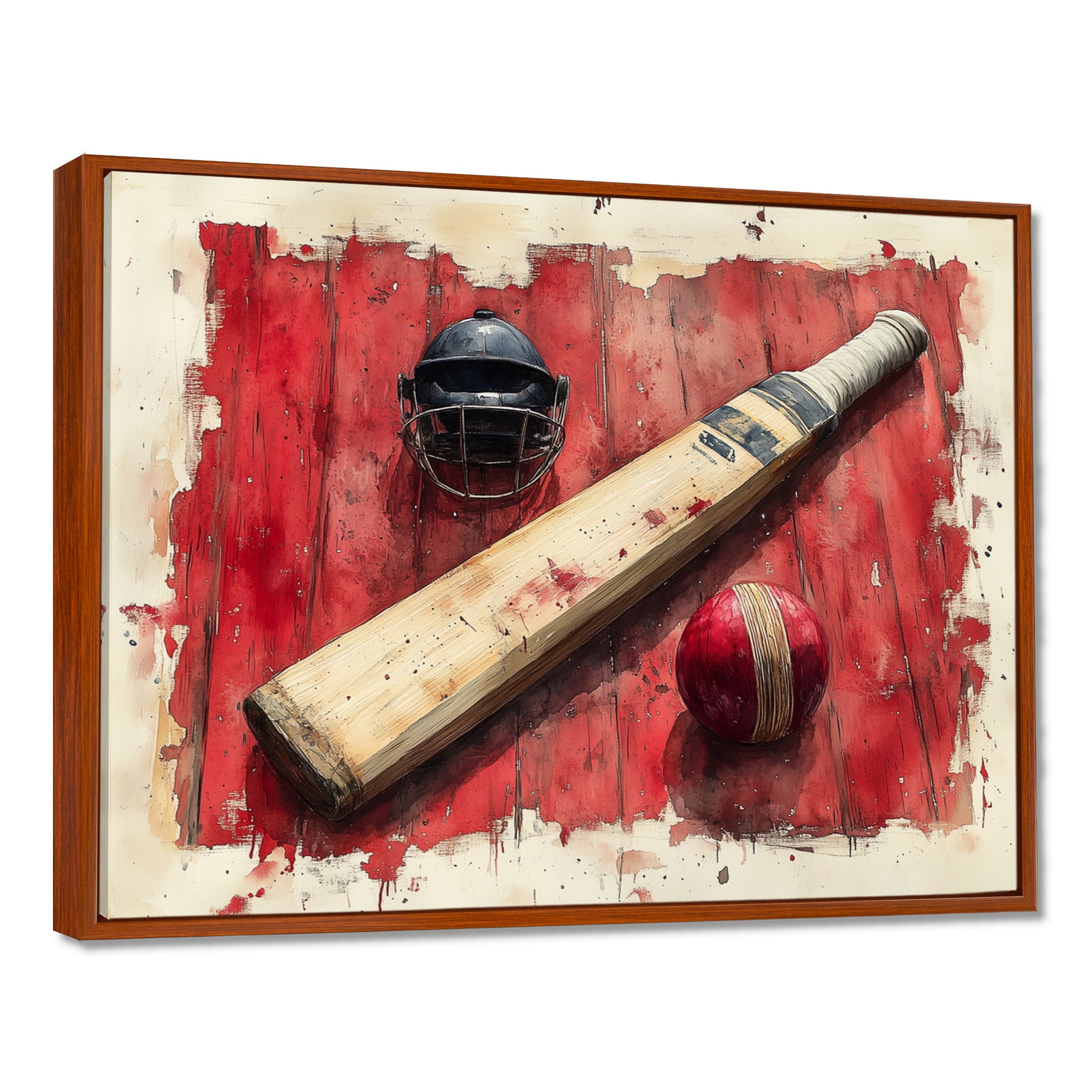 Red And Black Sport Cricket Equipment - Cricket Sport Canvas Wall Art