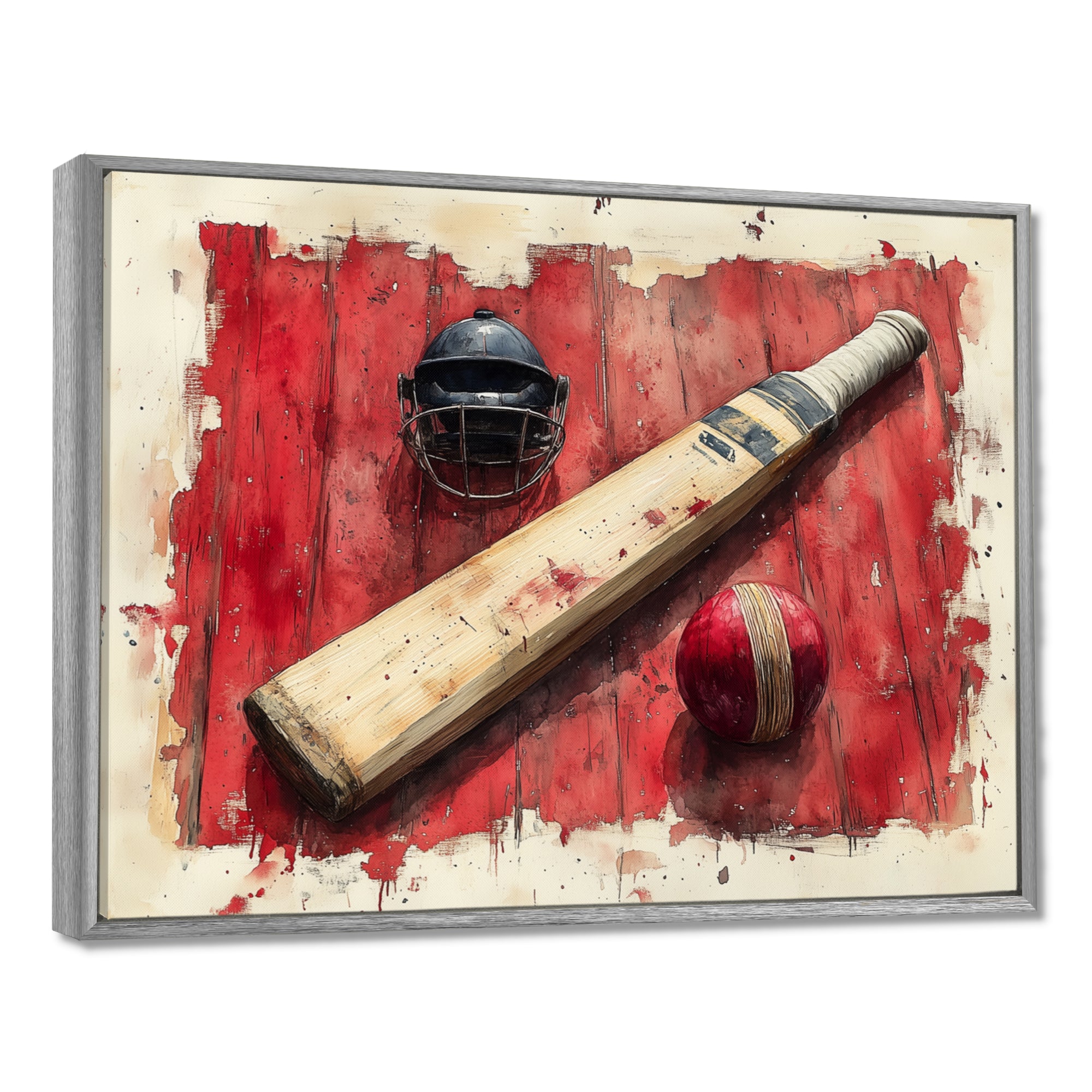 Red And Black Sport Cricket Equipment - Cricket Sport Canvas Wall Art