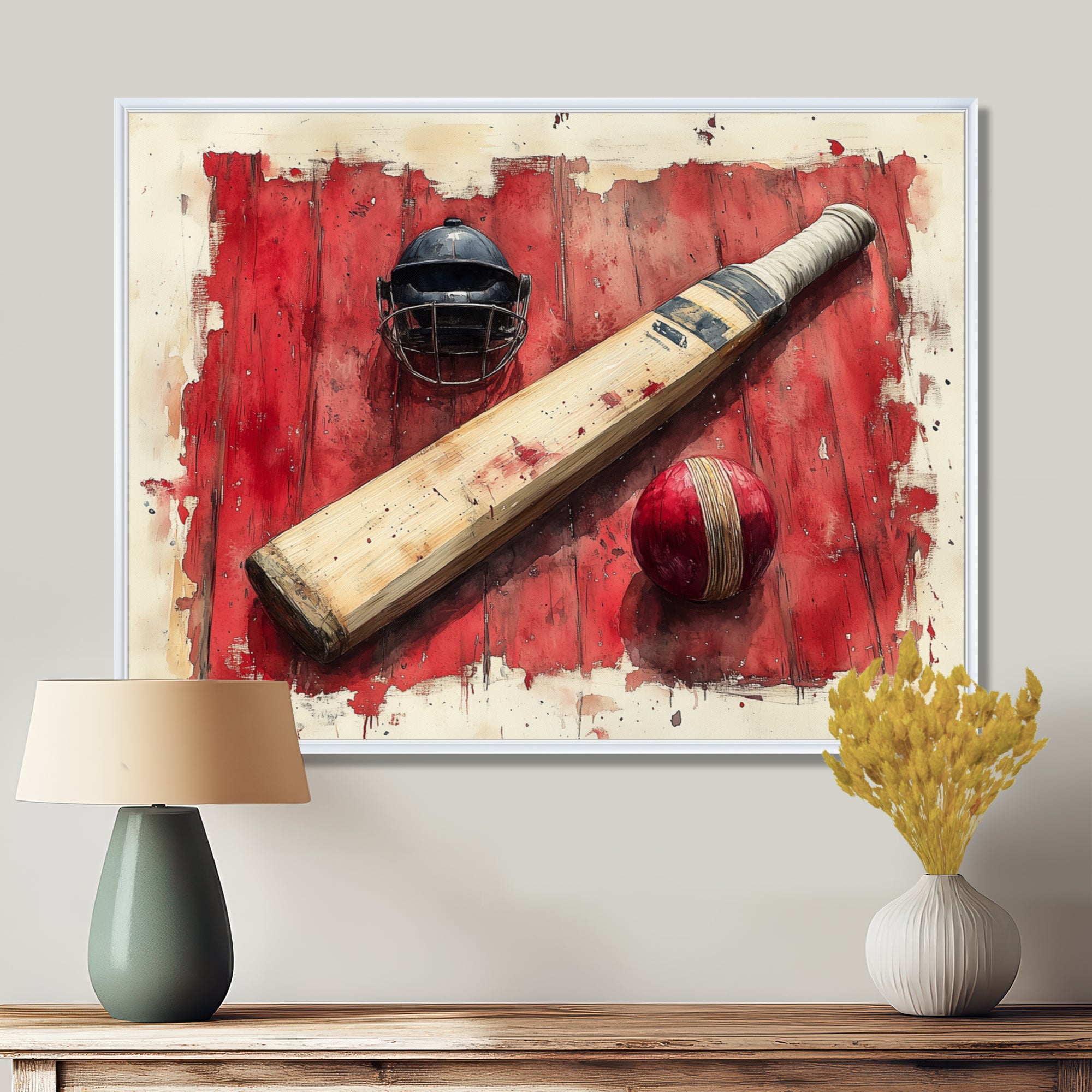 Red And Black Sport Cricket Equipment - Cricket Sport Canvas Wall Art