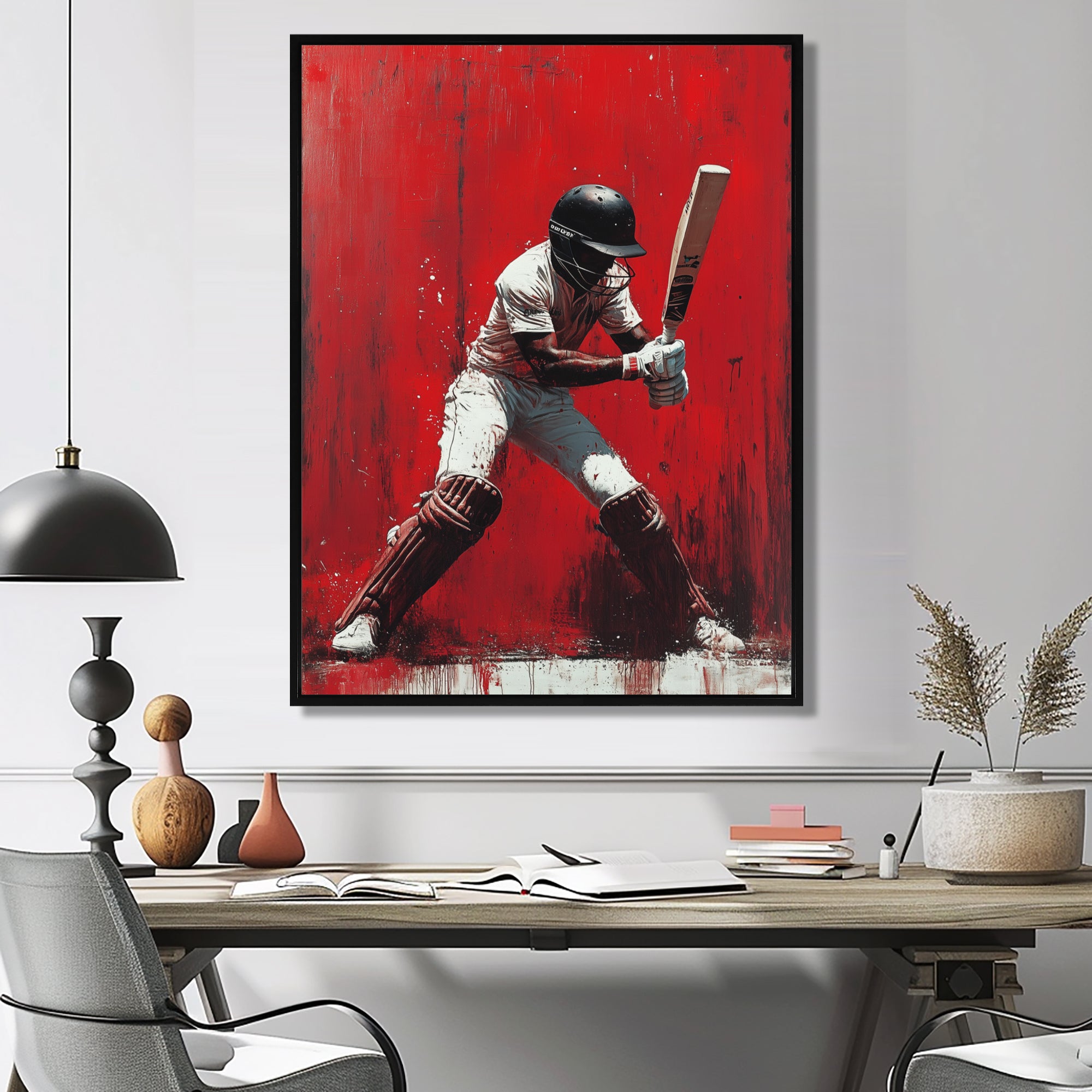 Red And Black Sport Cricket Fast Bowling I - Cricket Sport Canvas Wall Art