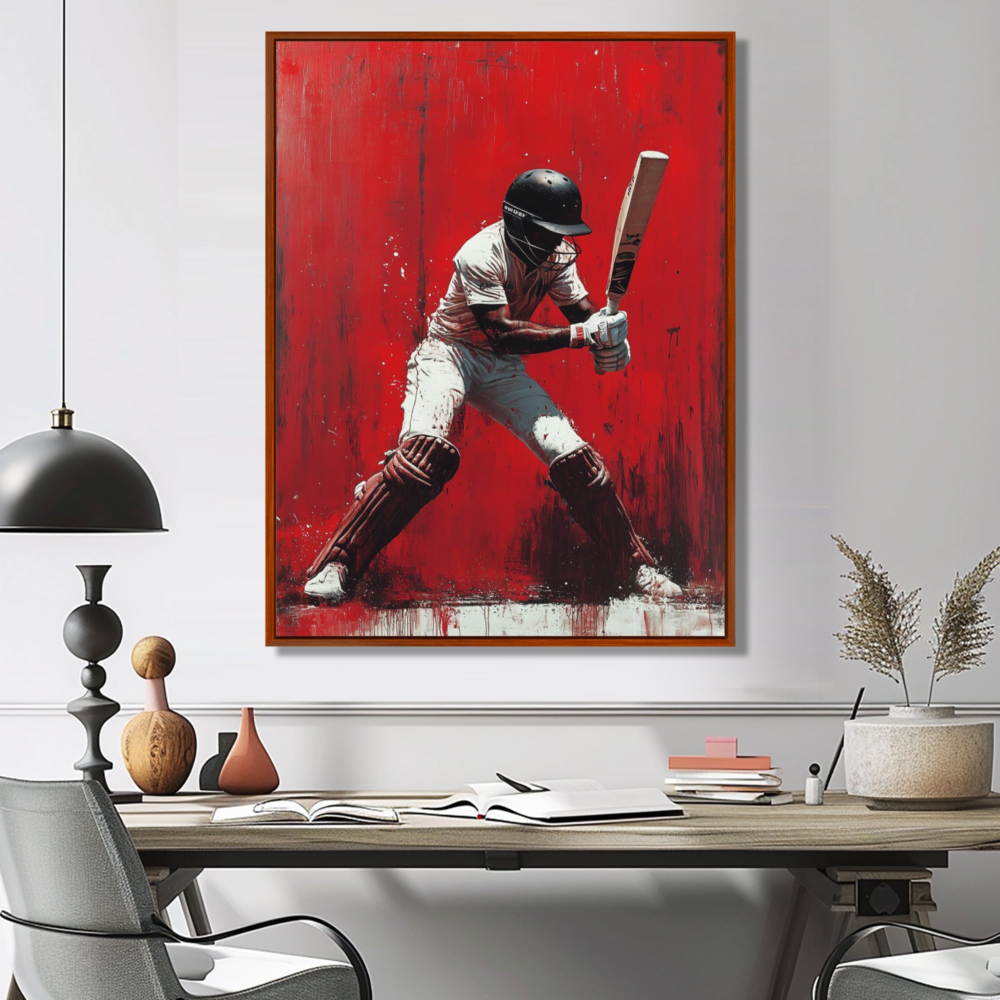 Red And Black Sport Cricket Fast Bowling I - Cricket Sport Canvas Wall Art