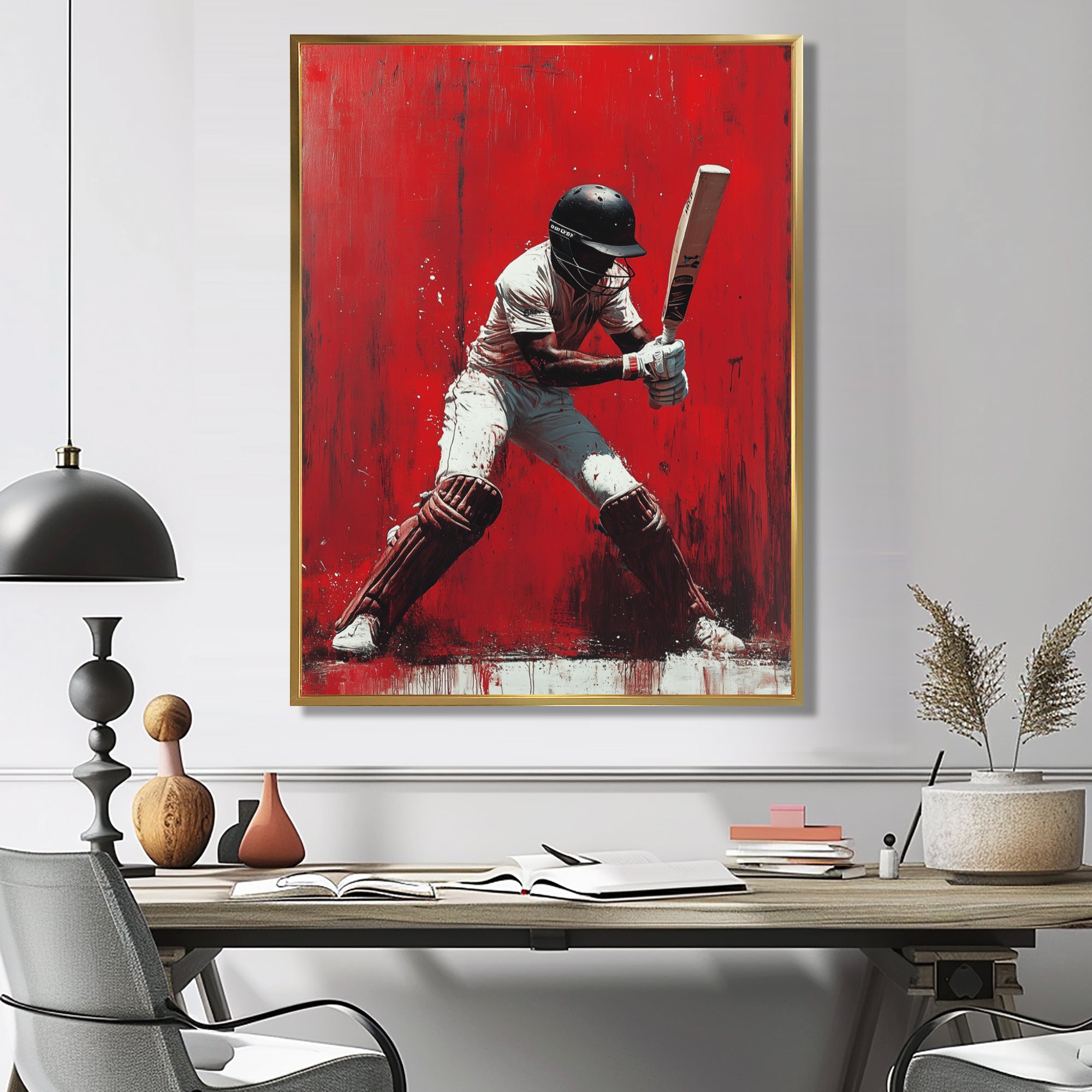 Red And Black Sport Cricket Fast Bowling I - Cricket Sport Canvas Wall Art