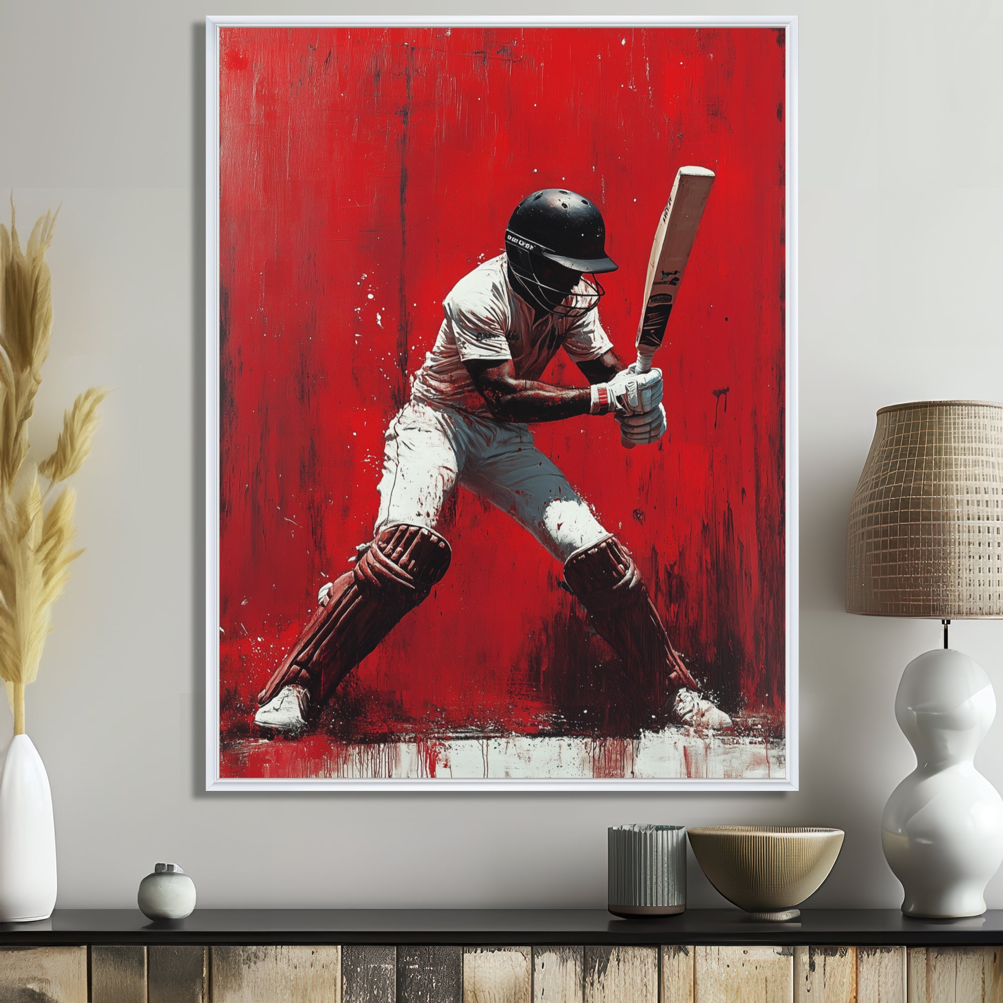 Red And Black Sport Cricket Fast Bowling I - Cricket Sport Canvas Wall Art