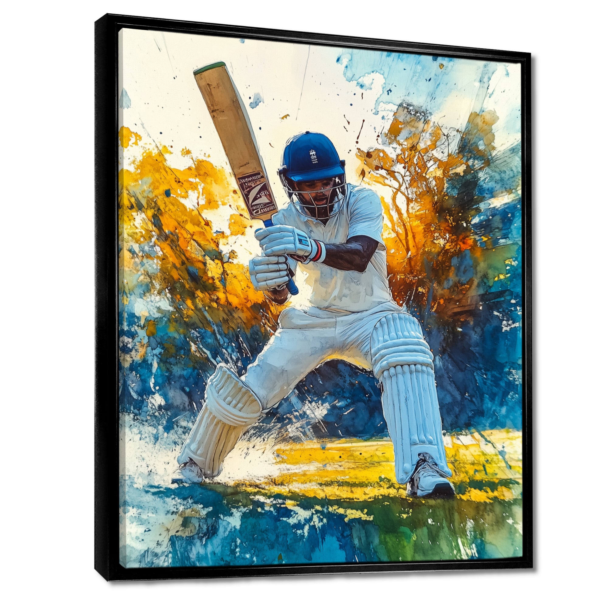 White And Blue Sport Cricket Fielding Frenzy - Cricket Sport Canvas Wall Art
