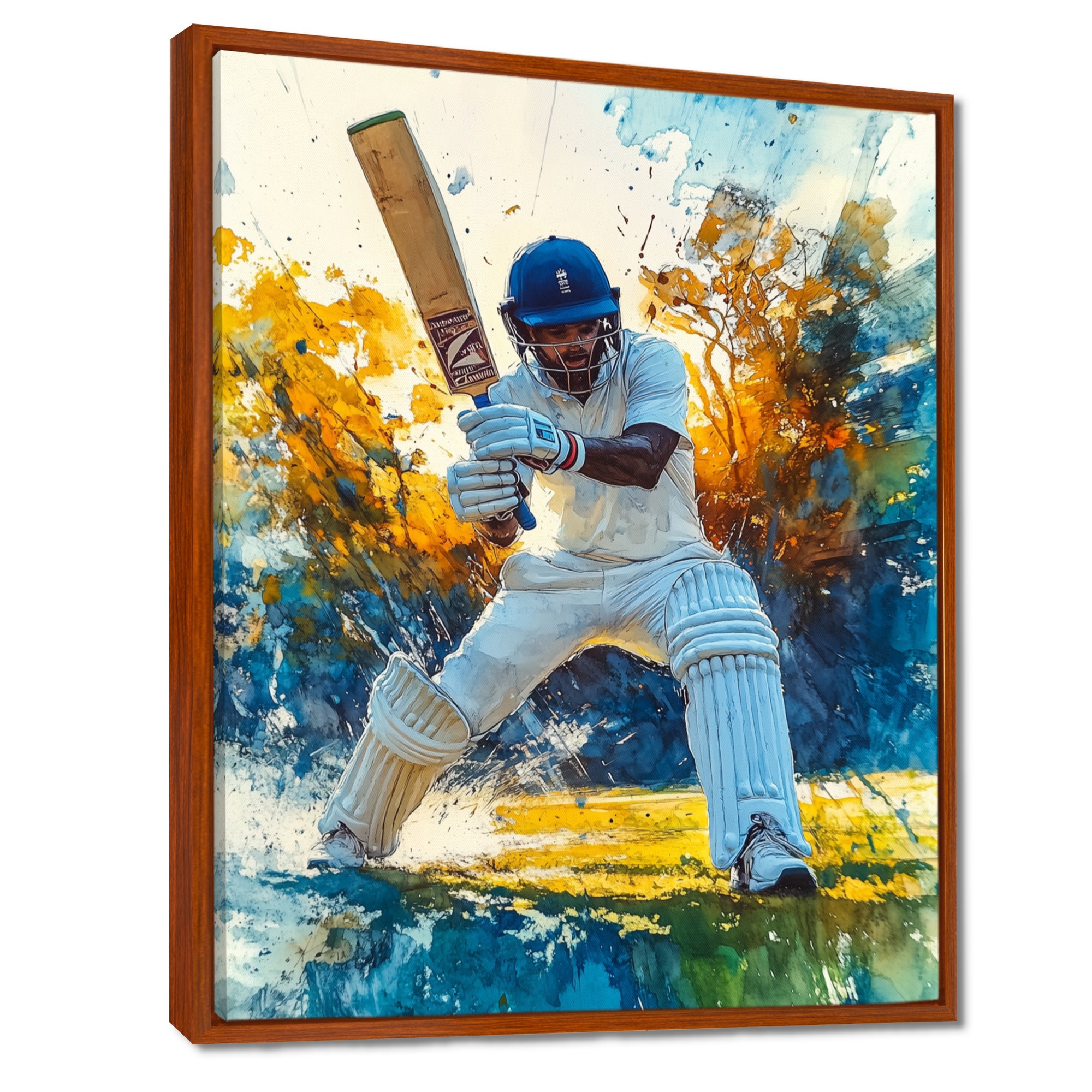 White And Blue Sport Cricket Fielding Frenzy - Cricket Sport Canvas Wall Art