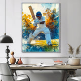 White And Blue Sport Cricket Fielding Frenzy - Cricket Sport Canvas Wall Art