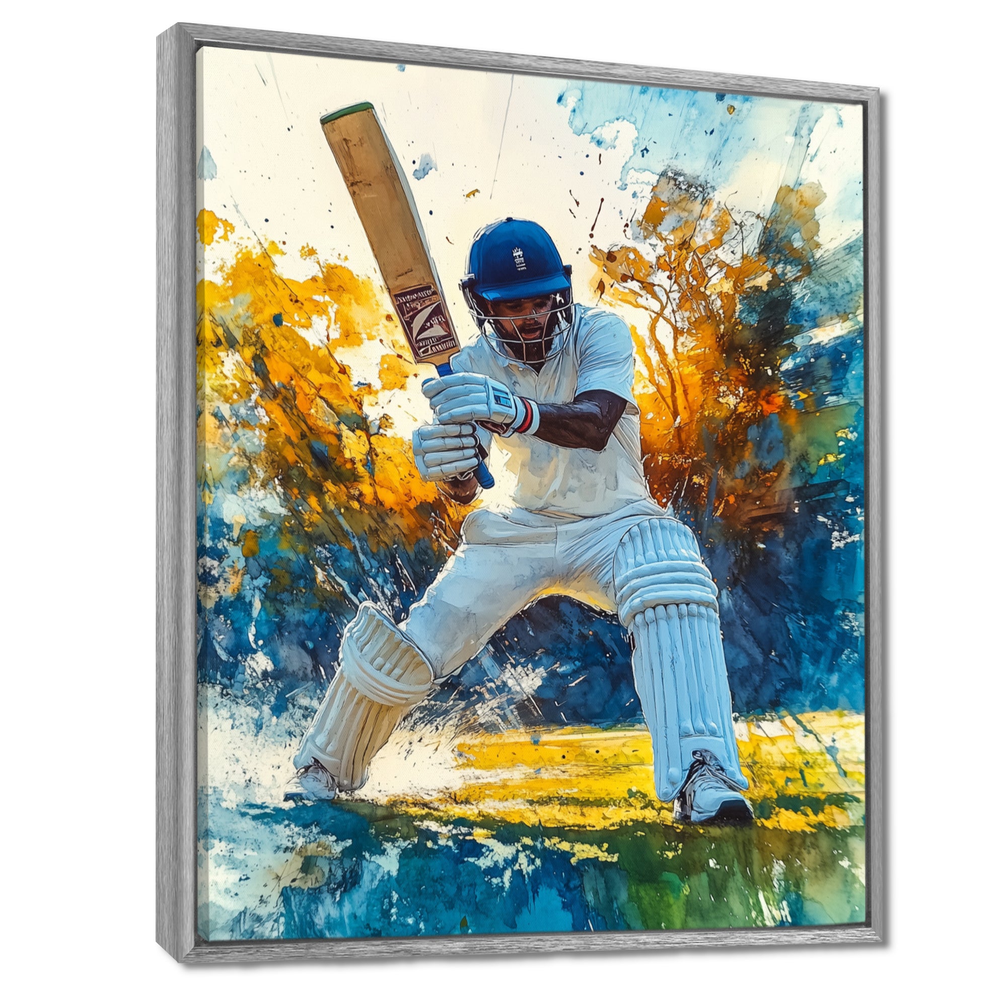 White And Blue Sport Cricket Fielding Frenzy - Cricket Sport Canvas Wall Art