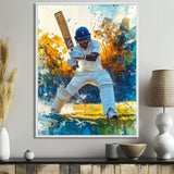 White And Blue Sport Cricket Fielding Frenzy - Cricket Sport Canvas Wall Art