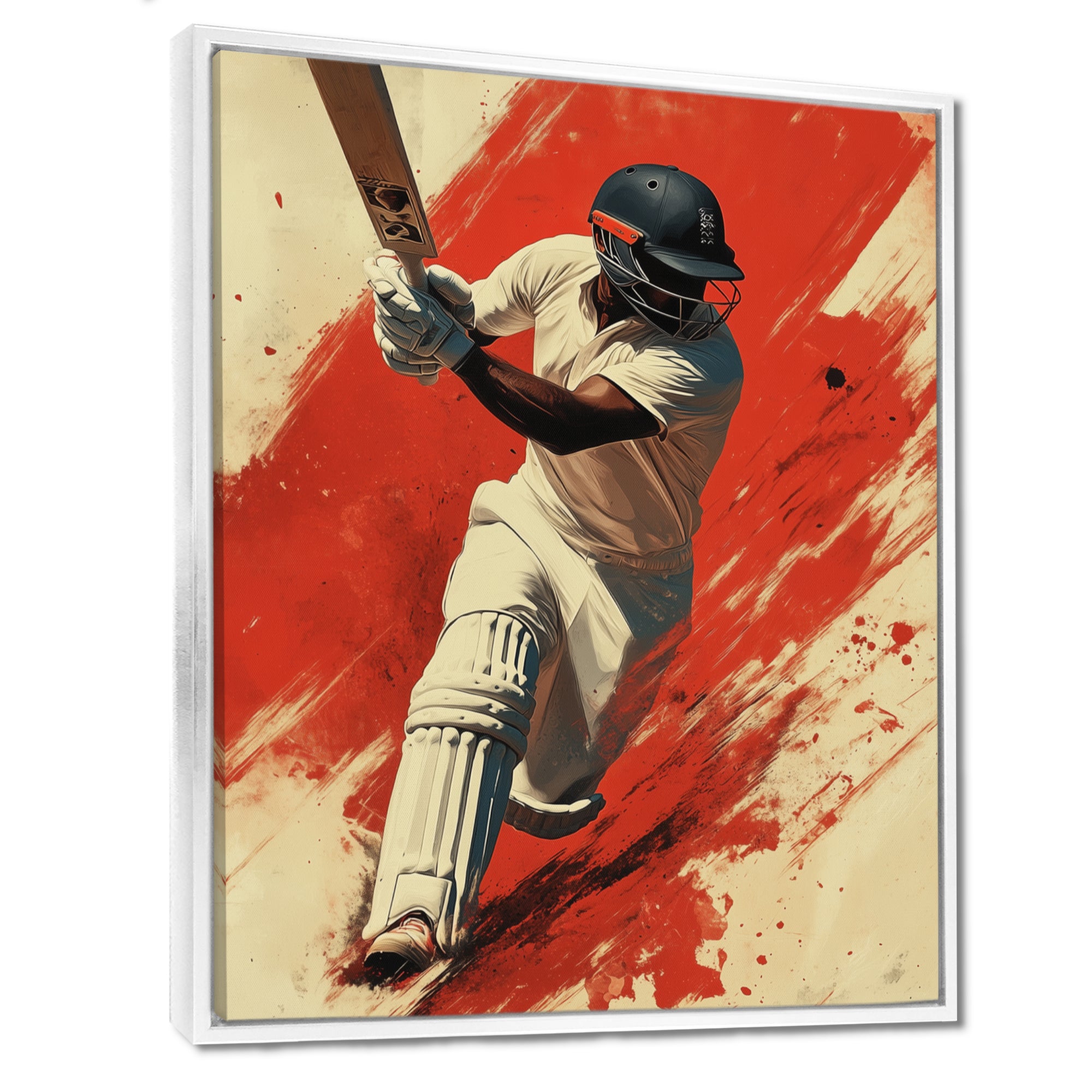 White And Red Sport Cricket Indian Cricket Sport - Cricket Sport Canvas Wall Art