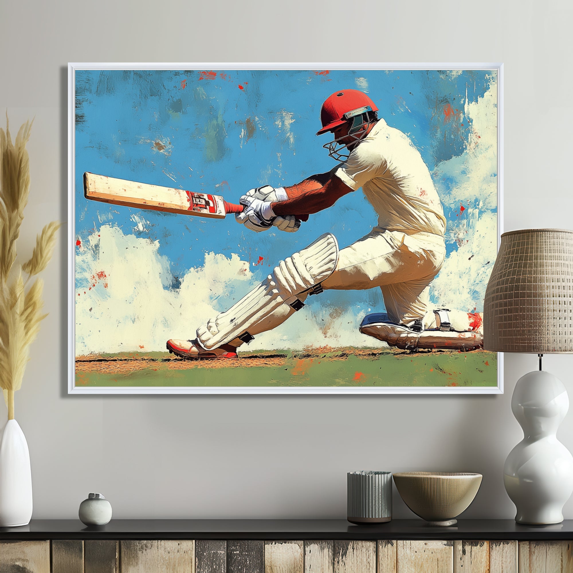 White And Blue Sport Cricket Indian Cricket Sport - Cricket Sport Canvas Wall Art
