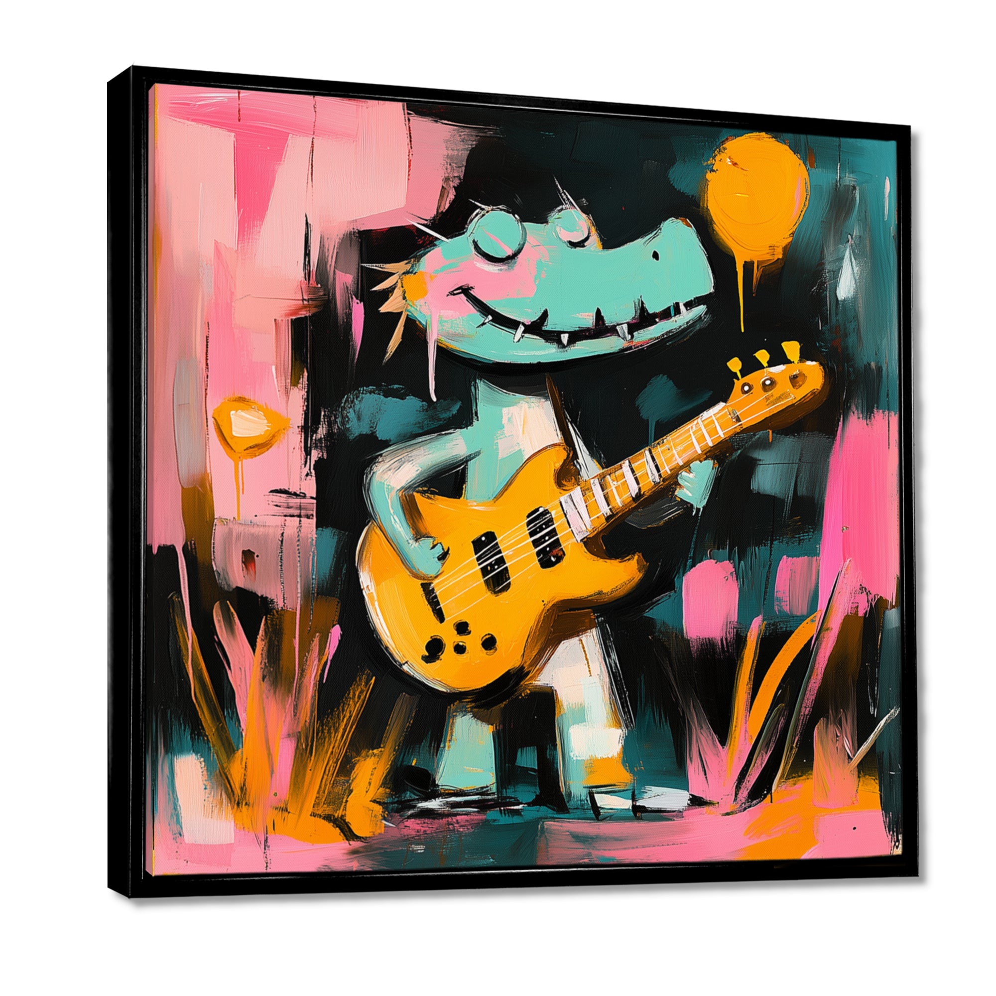 Nursery Crocodile Playing Guitar - Crocodile Large Canvas Wall Art