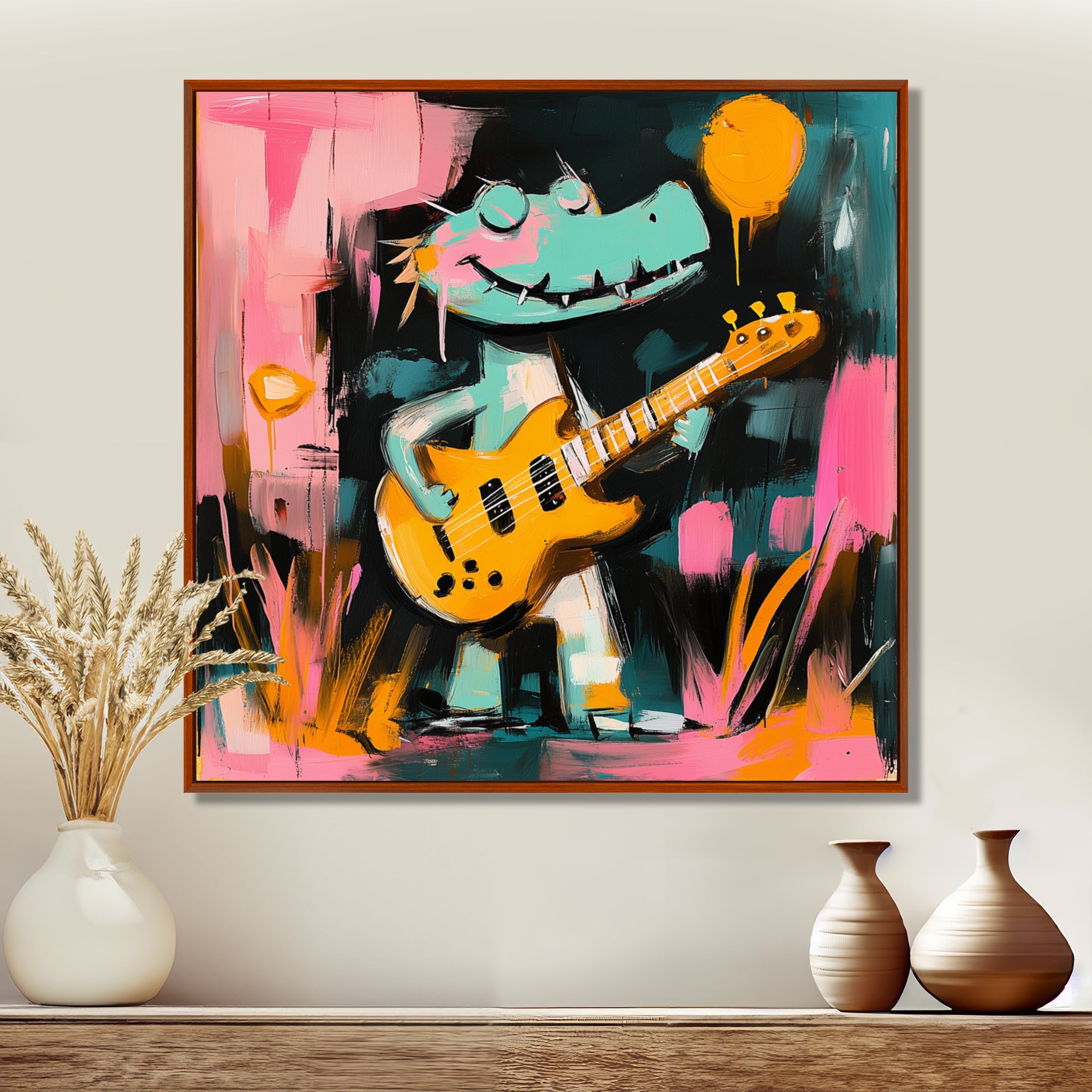 Nursery Crocodile Playing Guitar - Crocodile Large Canvas Wall Art